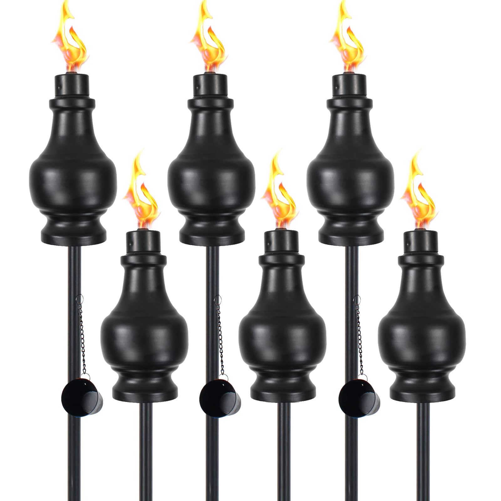 tewei Metal Citronella Torches, 6 Pack, 60In Black Garden Outdoor, Easy to Refill, Model OT-0407