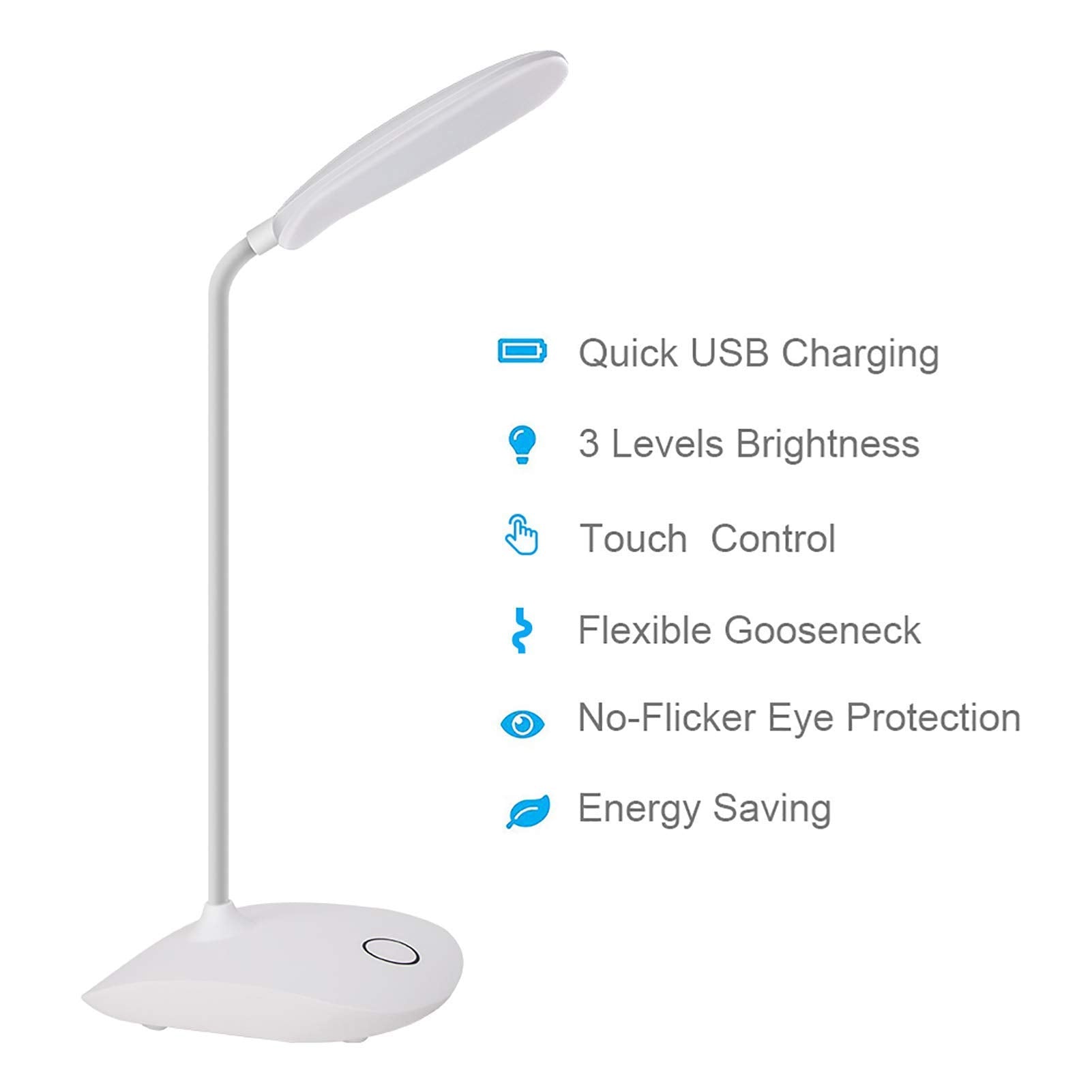 DEEPLITE LED Desk Lamp, 3 Level Brightness, Touch Control, 5W, White, 2 Pack, Model OL-T04