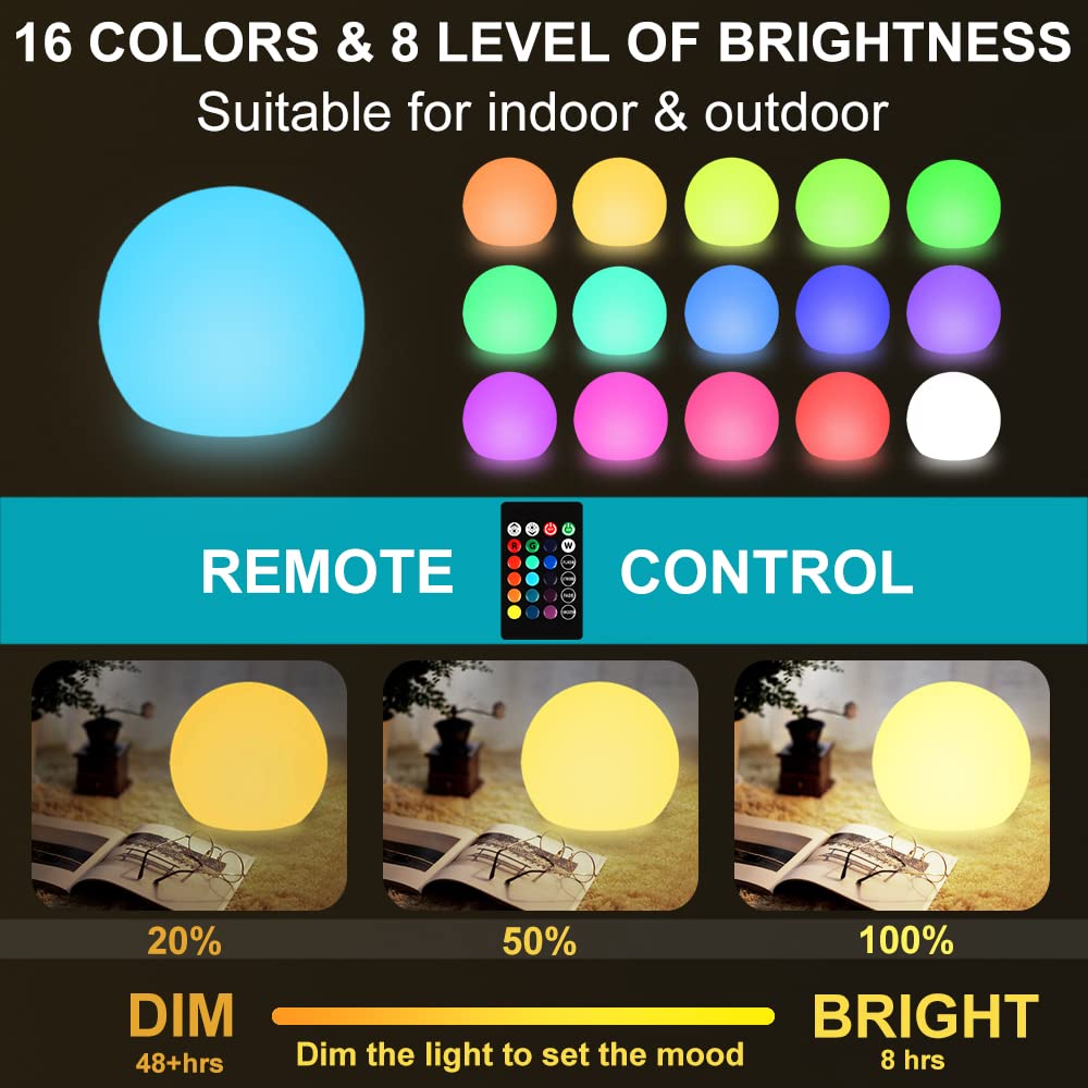 BALMOST 8-in LED Glowing Ball Light, 16 RGB Color Changing Mood Lamp, Rechargeable Purple Sphere, Model A00003