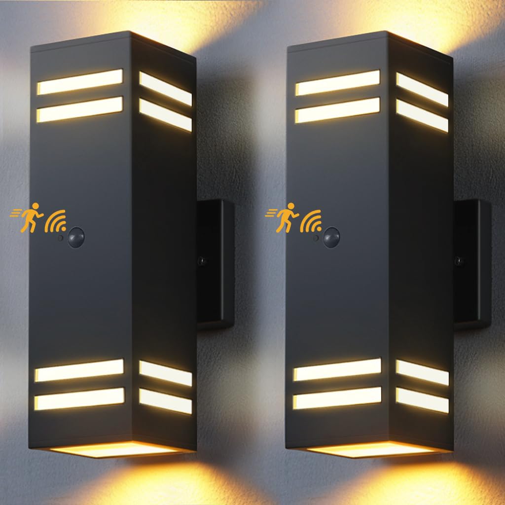 Shimr Motion Sensor Outdoor Wall Lights  Dusk To Dawn Outdoor Lights Etl Listed  Aluminum Sconce Exterior Lighting Fixtures Up And Down Outside Lights For House  Led Bulbs Included  2 Pack