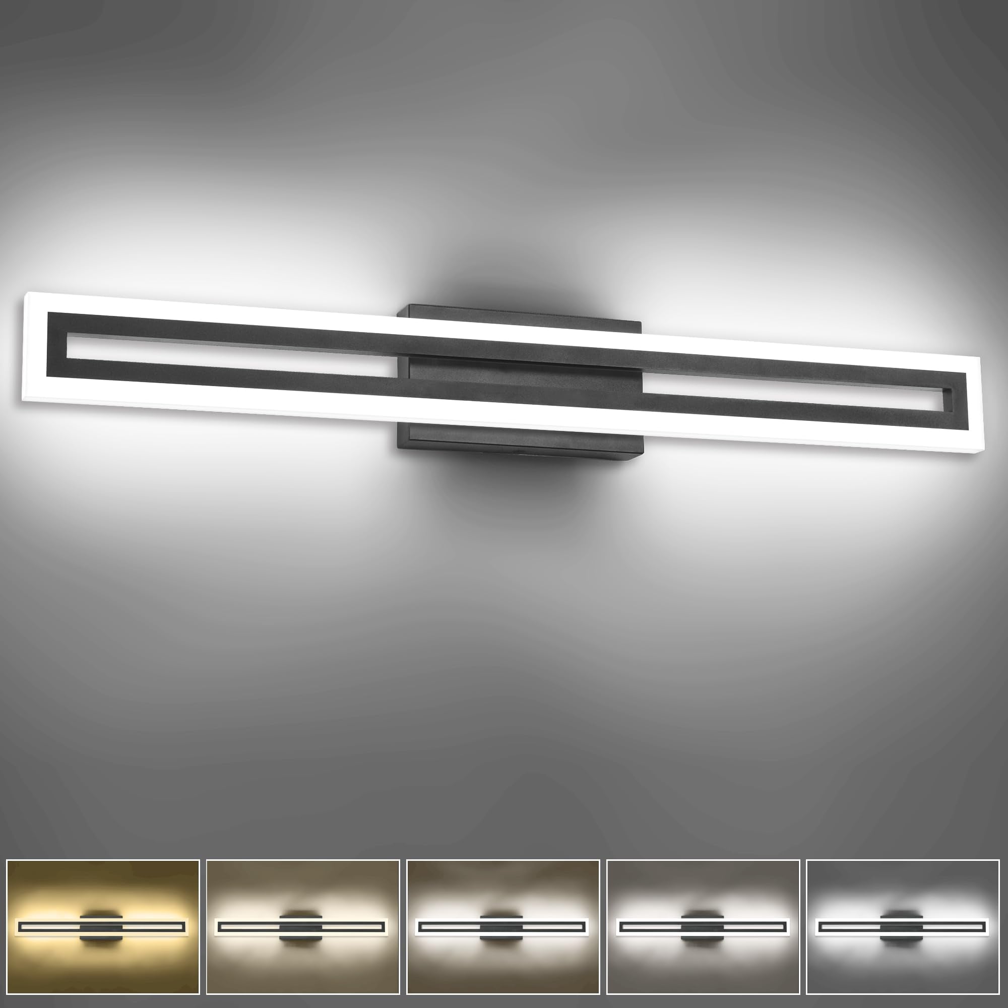 SOLFART 32 Inch LED Bathroom Light Fixture, Black, Adjustable 5 Color Temperature, Aluminum, Model S8300-810mm-6000K-5CCT