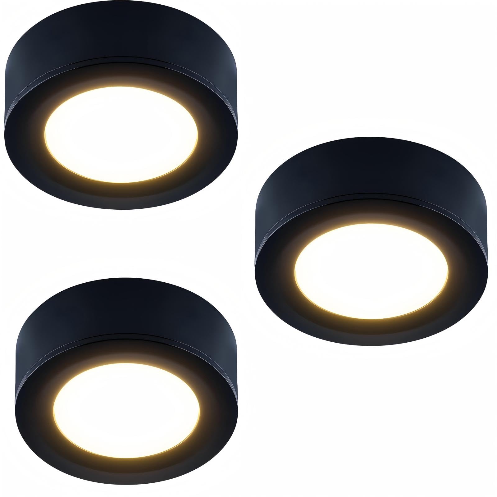 Lumiland Wired Led Puck Lights (2.7Wx3) Plug-In Lighting Natural White (4000K)  Led Cabinet Light For Kitchen Can Be Surface Mount Or Recess Mount  Black