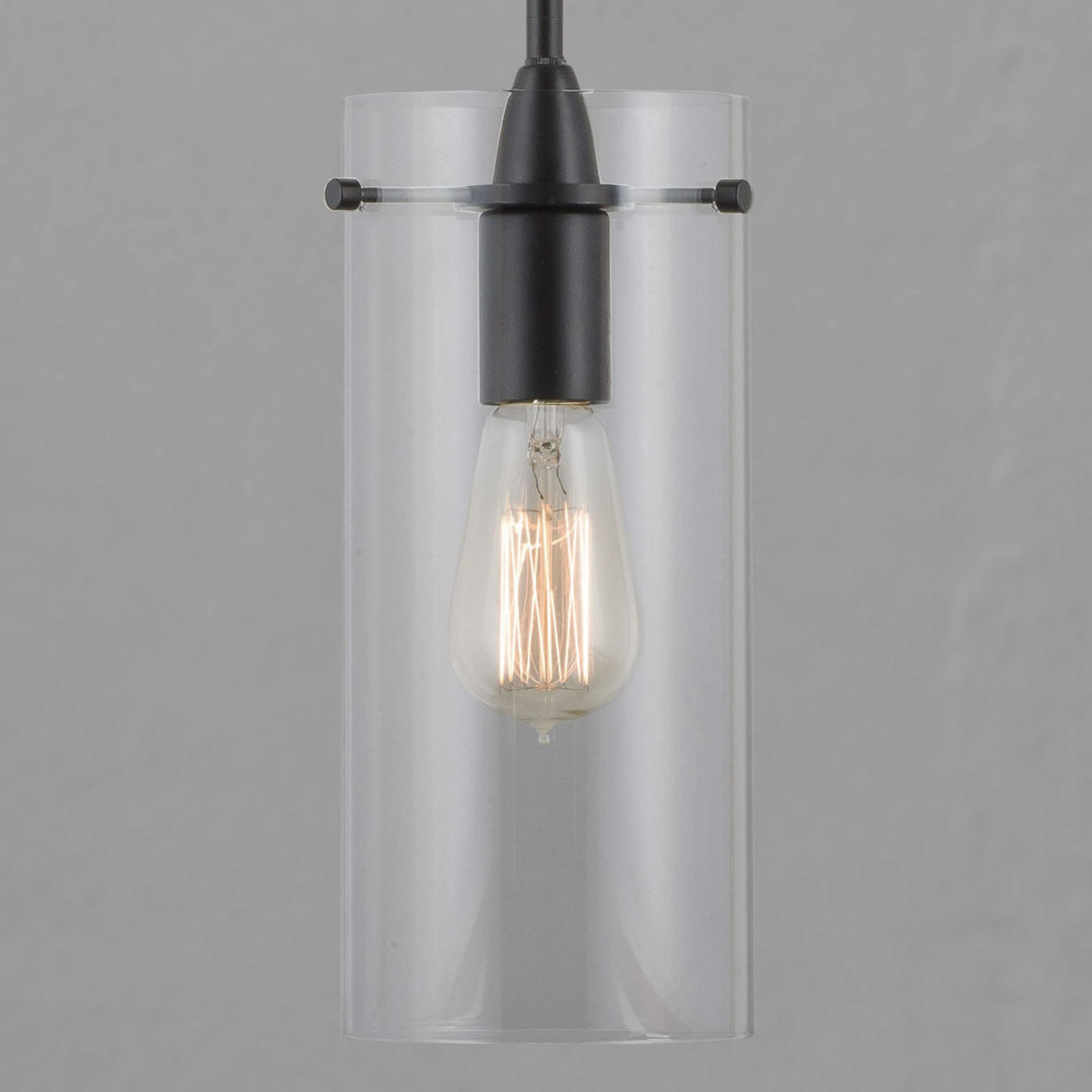 Linea di Liara Effimero Modern Pendant Light - Large Black Metal Fixture with Clear Glass Shade - Ideal for Kitchen Island or Farmhouse Decor