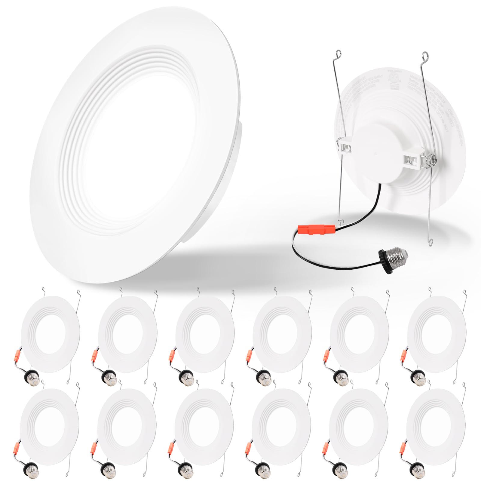 E Energetic Lighting Led Recessed Downlight 6 Inch, 12.5W=100W, Daylight 5000K, 950Lm, Retrofit Led Recessed Ceiling Light, Dimmable Trim Can Lights, Baffle Trim, Damp Rated, Etl, 12 Pack