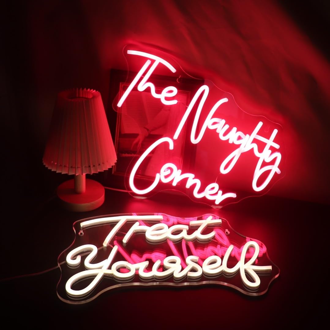 Qiaofei Led The Naughty Corner Neon Sign Word/Letters Usb Powered Neon Lights For Girls Room Home Bar Art Wall Decor Party Window Living Room Decor Birthday Christmas Gift(Red)