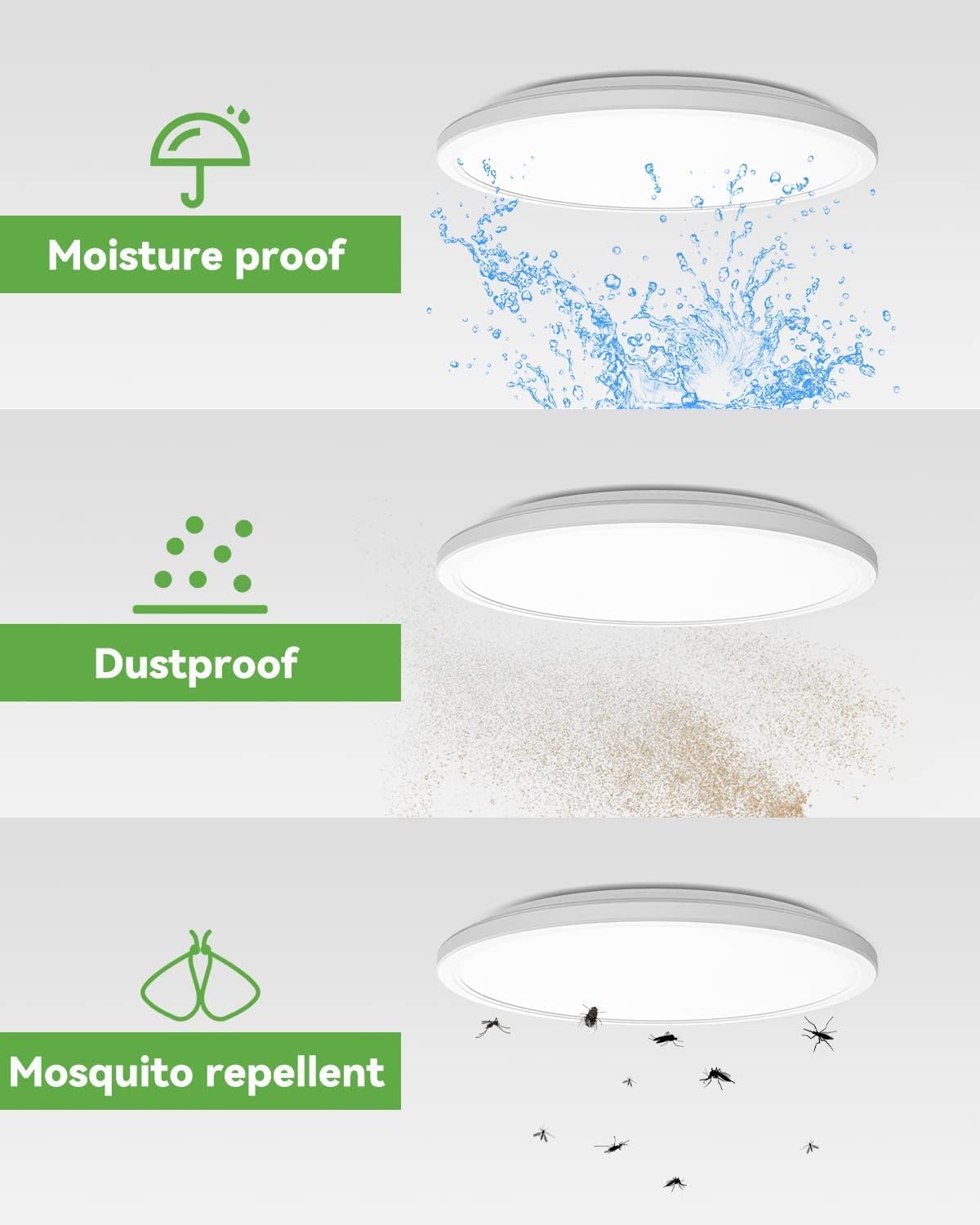 zemty LED Ceiling Light Flush Mount, 36W 4200lm, 16.5 Inch, Selectable 3000K/4500K/6000K, White, Model CL