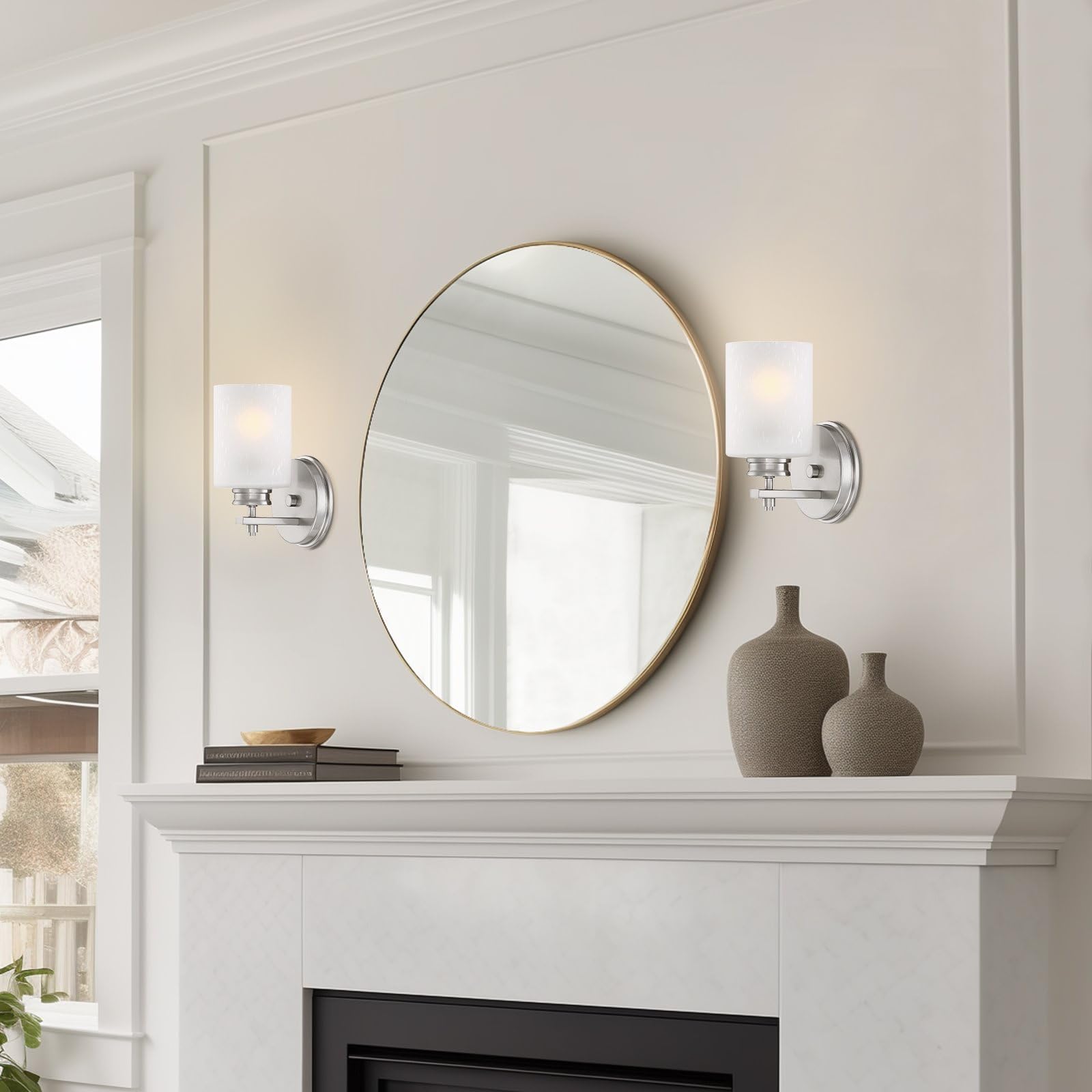 Kira Home Phoebe 8'' Modern Wall Sconce/Vanity Light + Frosted Seeded Glass Shade, Brushed Nickel Finish