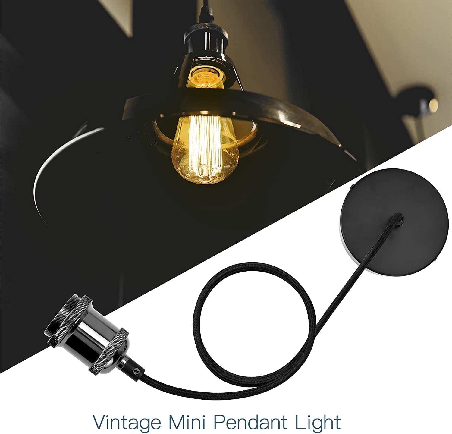 Jackyled 2 Pack Mini Pendant Light Kit Ul Vintage Socket E26 E27 Lampholder Black Woven Fabric Pendant Light Cord Adjustable Canopy Kit