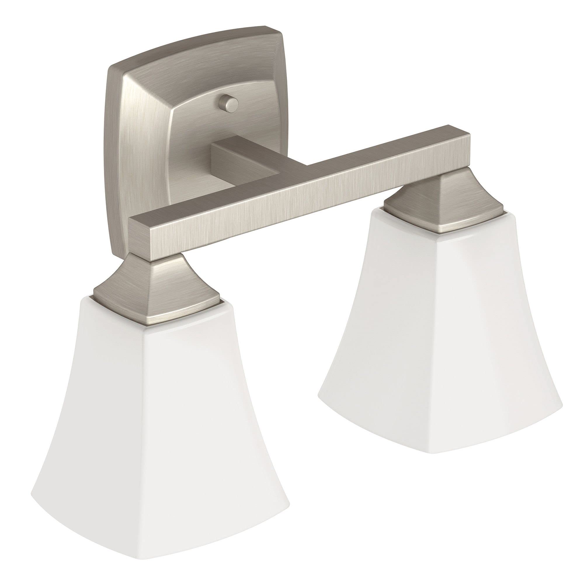 Moen Voss 2-Light Bath Vanity Fixture, Frosted Glass, Brushed Nickel, 7.24x9.61x19.65 inches, Model YB5162BN