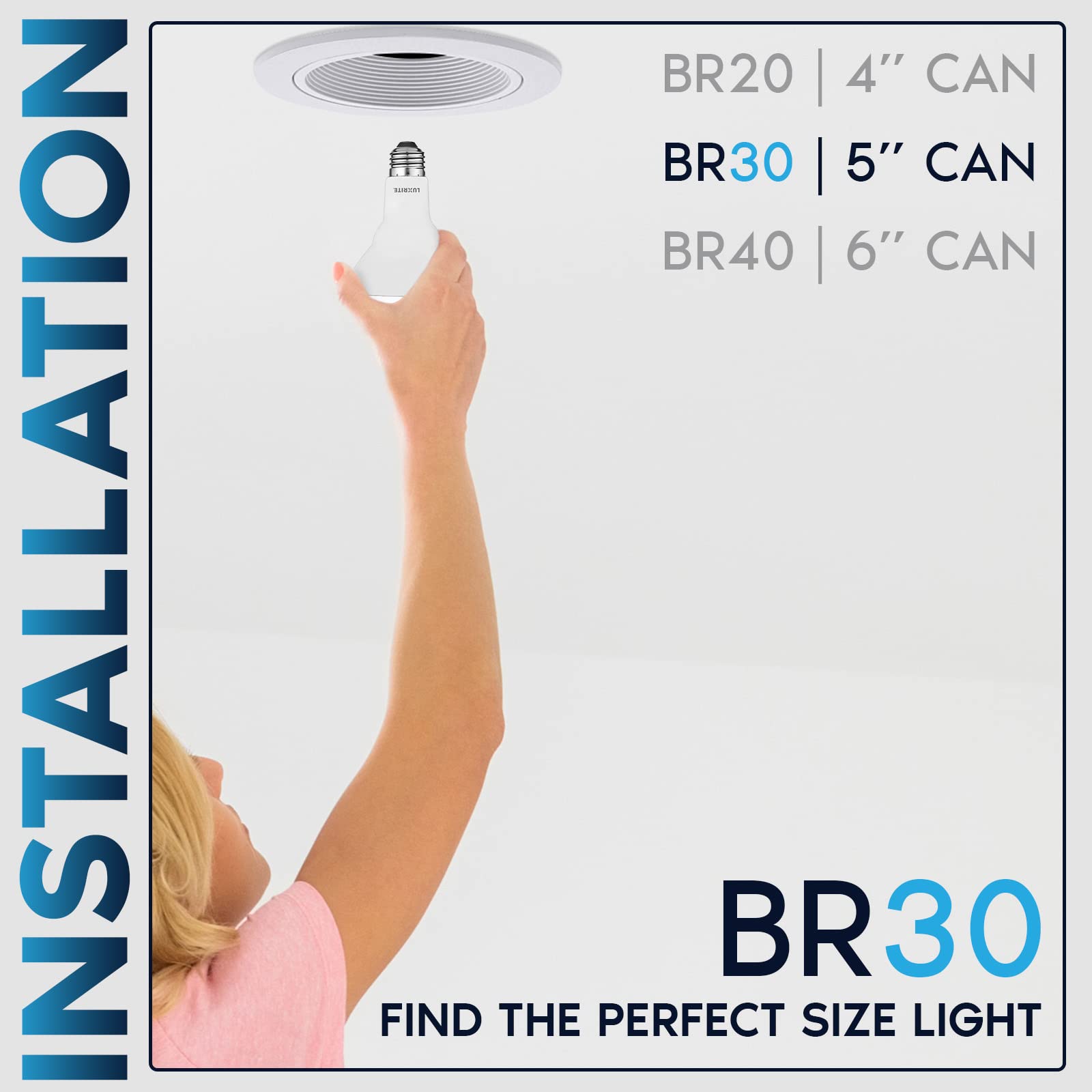 LUXRITE BR30 LED Bulb 4-Pack, 65W Equivalent, 3000K Soft White, Dimmable, 650 Lumens, E26 Base, Indoor/Outdoor