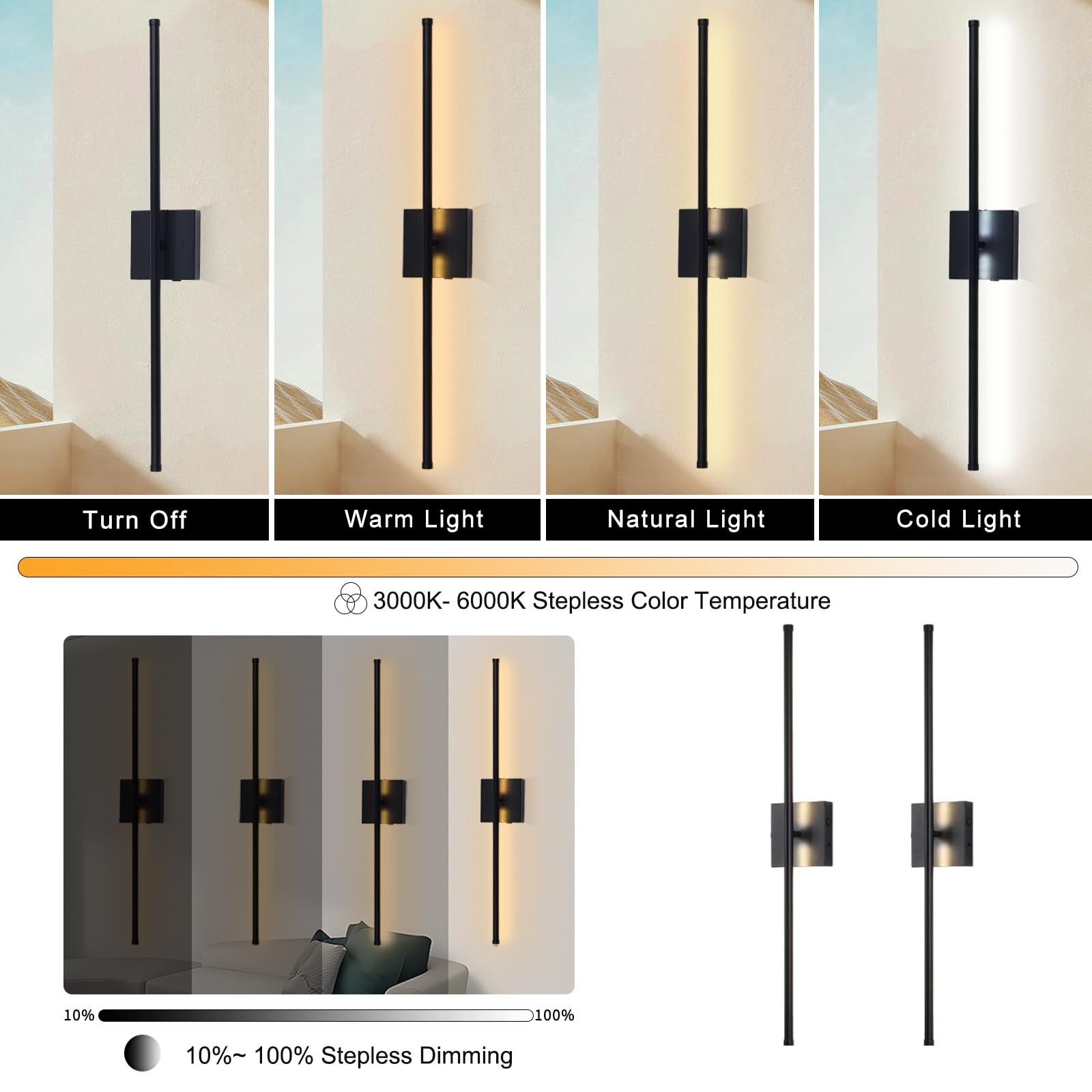 Led Wireless Wall Sconce With Remote Control (Set Of Two), Usb Rechargeable Battery Powered Indoor Wall Lamps, Dimmable, 360 Rot