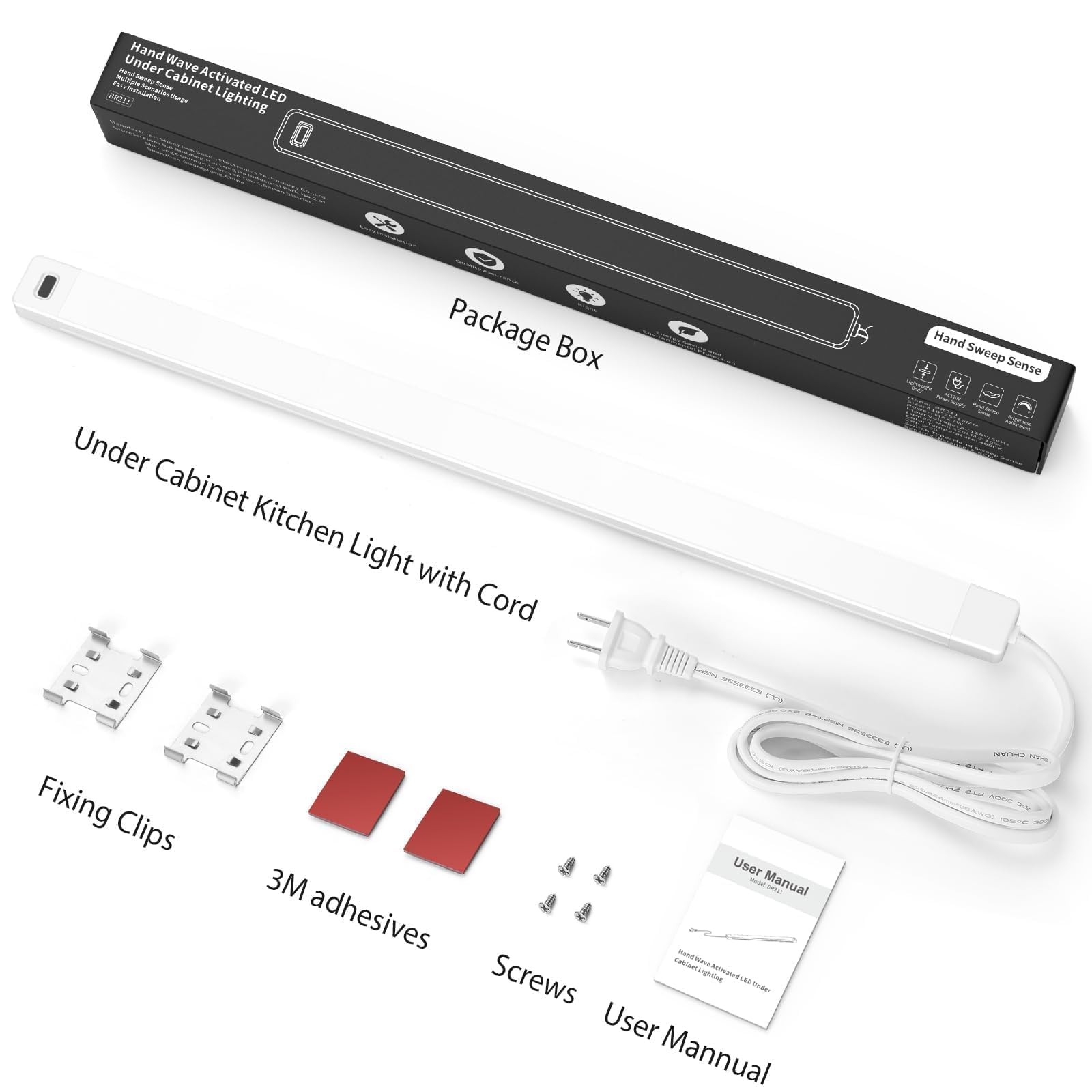 2Pcs 16 Inch Under Cabinet Lights With Hand Wave  Under Counter Lighting 5000K Cold White Dimmable Plug And Play Led Lights For Kitchen Cabinet  Cupboard  Closet  Desk