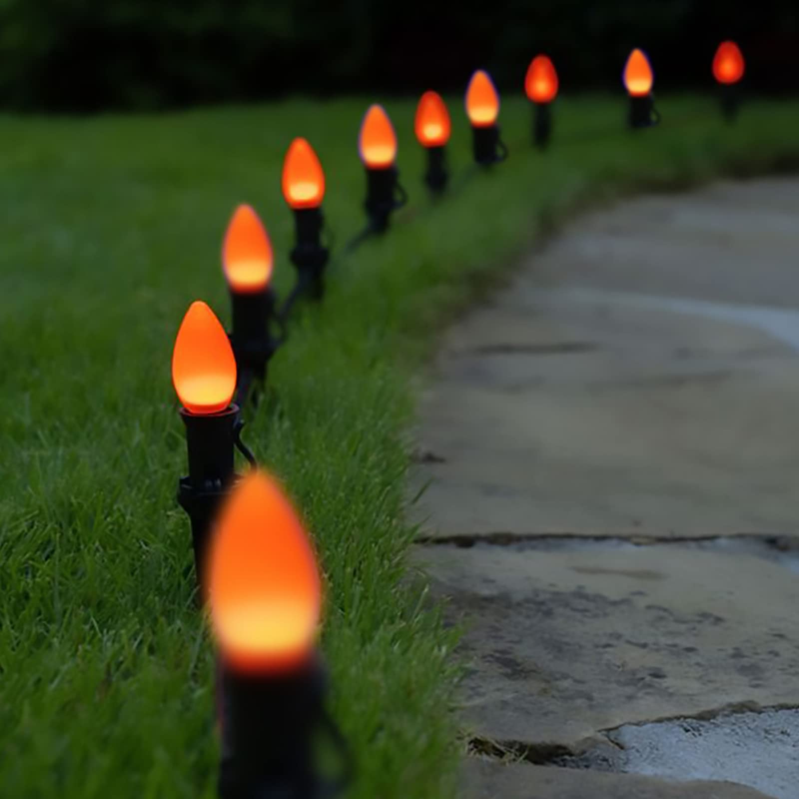 SUNSGNE C7 LED Christmas Light Bulbs, 25 Pack, E12 Base, 0.6 Watt, Orange, Plastic, Ideal for Outdoor String Lights, Halloween Decor