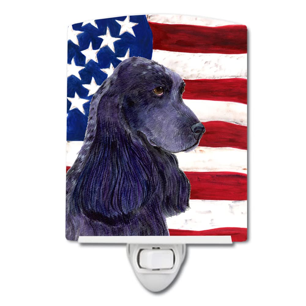 Carolines Treasures Ceramic Night Light, USA American Flag, Cocker Spaniel, 6x4x3 inches, UL-Certified, Multicolor, Model SS4227CNL