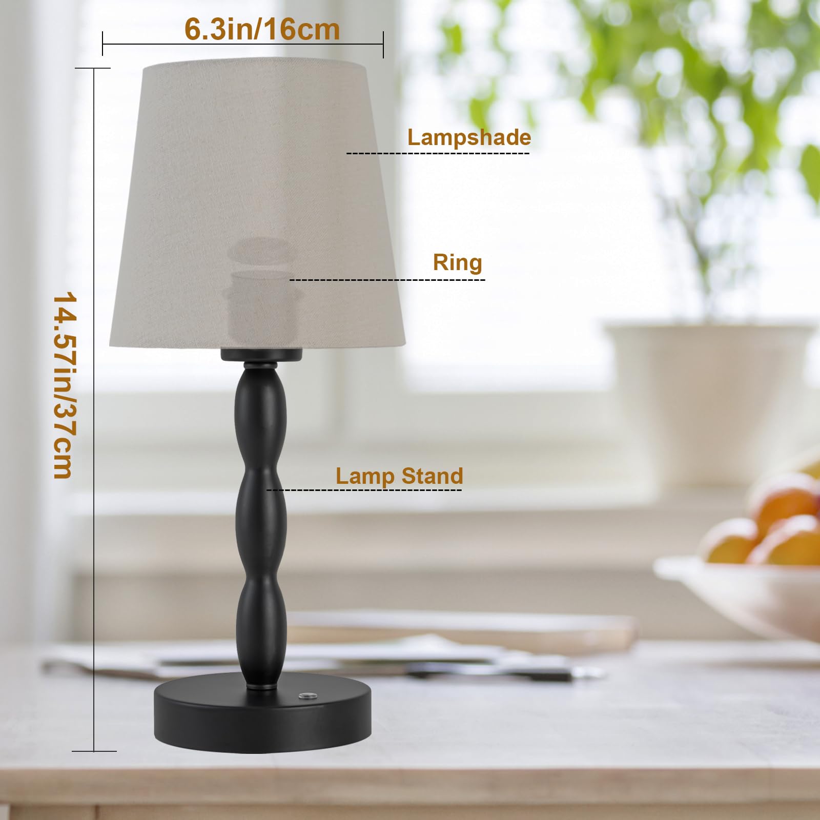 CASTLELIFE Portable Cordless Table Lamp - Touch Control, Rechargeable, 3-Level Brightness, Dimmable, Black - Ideal for Bedroom, Restaurant, Outdoor
