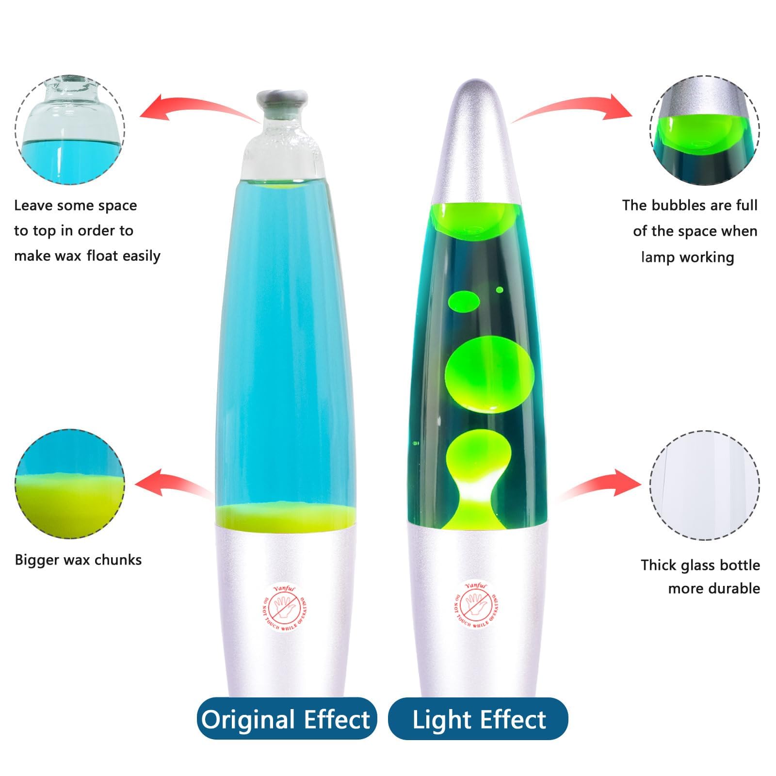 Vanful Glitter Lamp with Blue Liquid, 13 Inches, Aluminum Base, Yellow Blue Color, Liquid Motion Decor for Home and Office