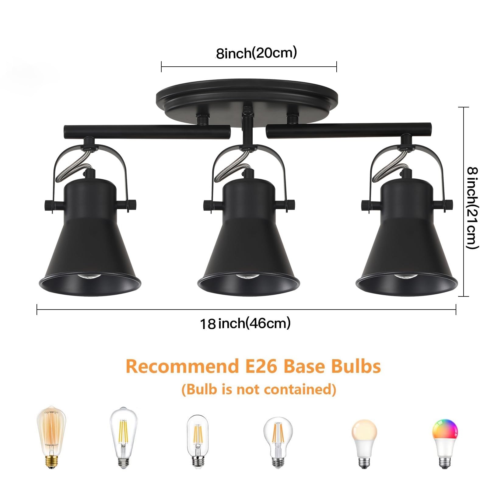 KEESFU 3-Light Track Lighting Kit, Black Metal Semi Flush Mount with Rotatable Heads for Living Room, Bathroom, Kitchen