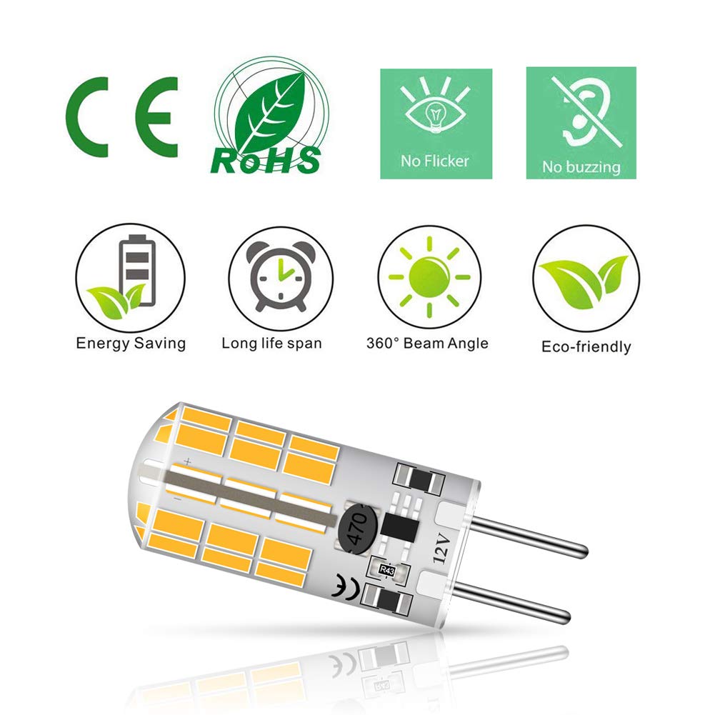 Lacnooe GY6.35 Bi-pin Base LED Bulb 4W 12V Warm White 2700K-3000K, 5-Pack, Silica Gel Crystal