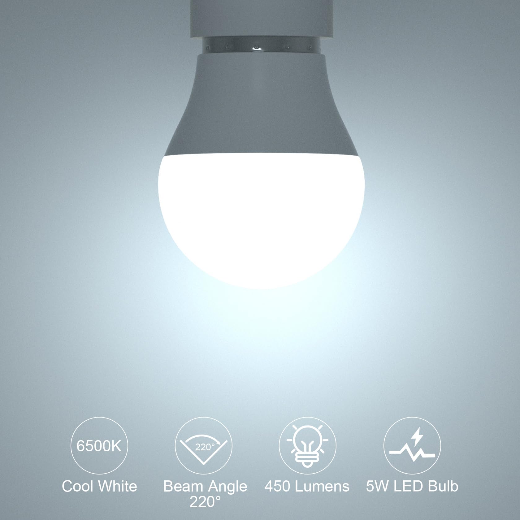 Oraluce A15 Light Bulbs 40 Watt Cool White 6500K, Small Led Light Bulb 5 Watt, G45 E26 Medium Base Lightbulb 450 Lumen For Appli