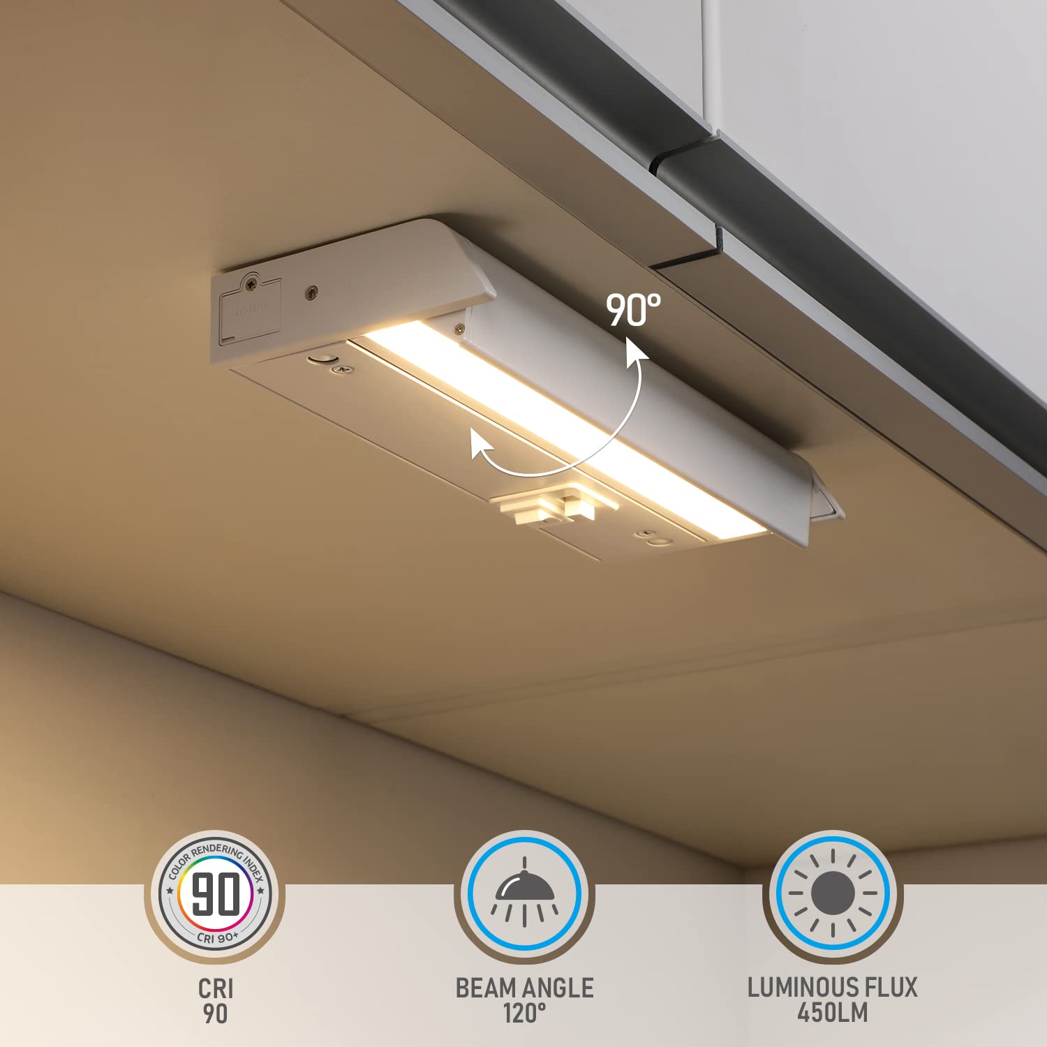 Torchstar Swivel Led Under Cabinet Lighting 3Cct, 8 Inch 6W 450Lm, Hardwired & Plug-In, 3 Color Selectable Cri90 120V, Rotatable
