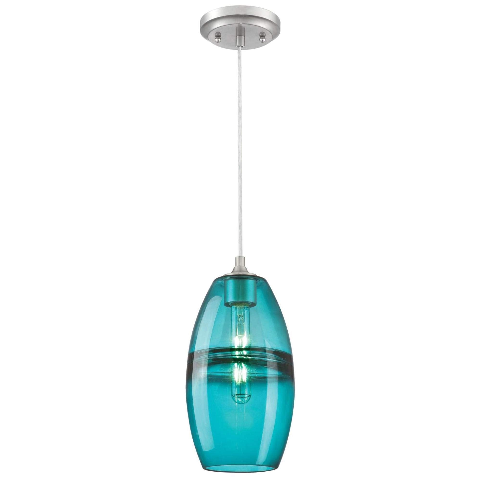 Westinghouse Soren One-Light Indoor Mini Pendant, Brushed Nickel, Turquoise Glass, Model 6366300, One Size