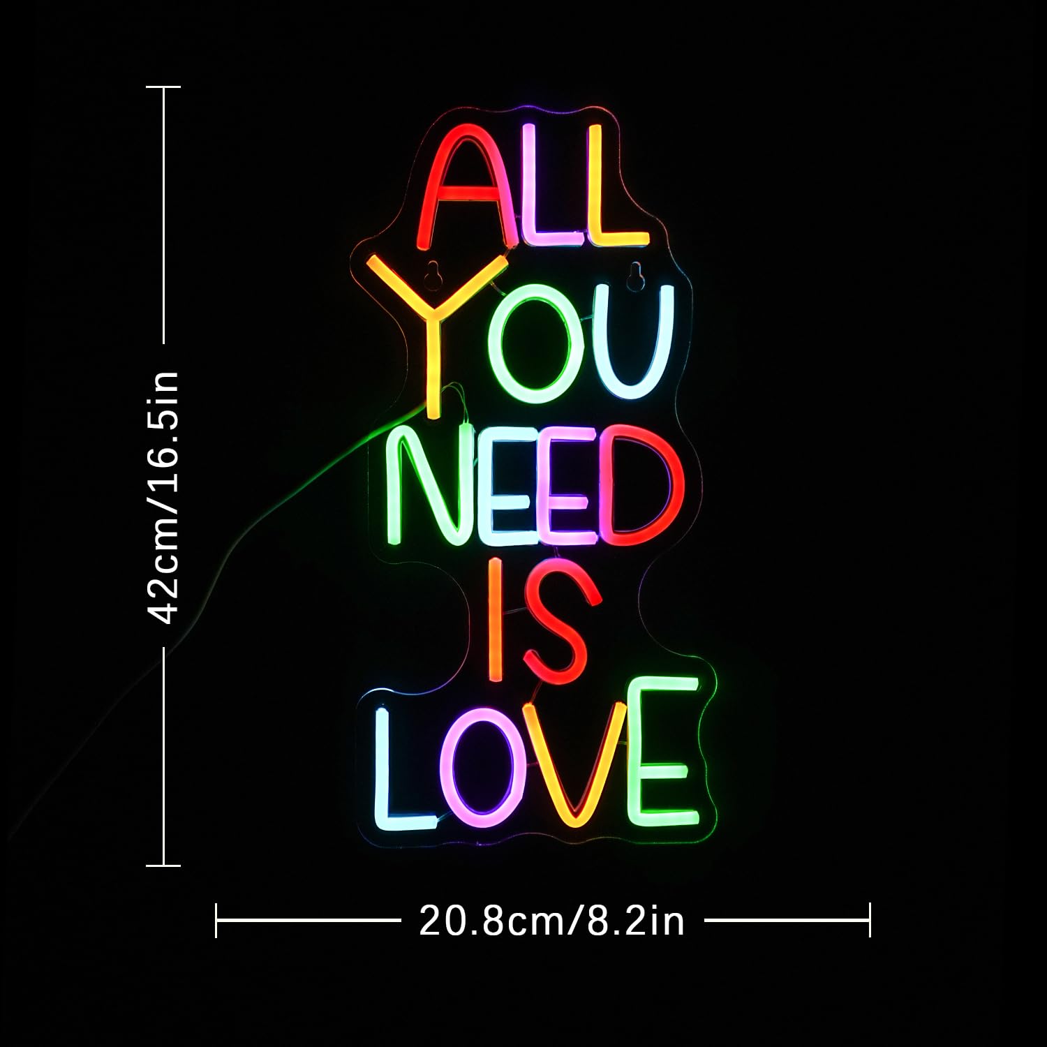 LULANMP Neon Sign - inAll You Need Is Lovein Wall Decor, Dimmable, 16.9in x 8.2in, Colorful, Plastic, Model QM-60