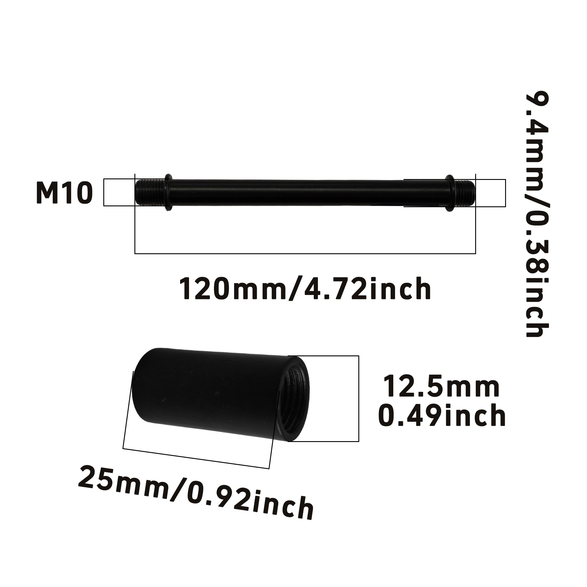 Auxbc 4 Sets 4.7” Straight Pipe Lamp Stem Kit - M10 Double End Threaded Black Lamp Parts For Diy Floor, Table & Ceiling Lights