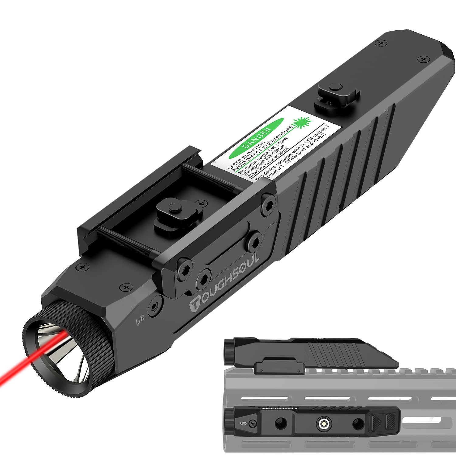 TOUGHSOUL Tactical Flashlight Green Red Laser Sight Combo  1450 Lumen Picatinny Rail MLOK Mounted Rechargeable Sporting Equipment Flashlight (Red Laser)
