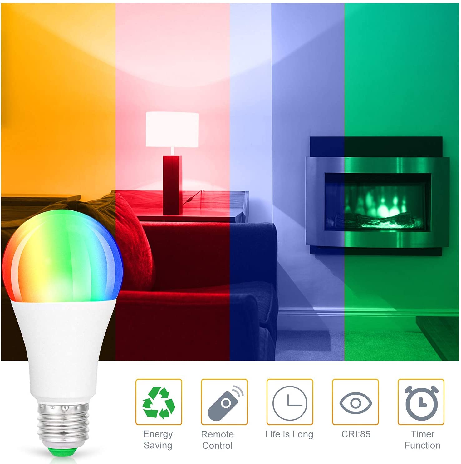 Led Light Bulbs Christmas, 2 Pack Dimmable E26 Led Light Bulb, 10W Rgbw Color Changing Light Bulb With Remote Control, Decorative Lights, Mood Light Bulb, Great For Home Decor, Stage, Party And More