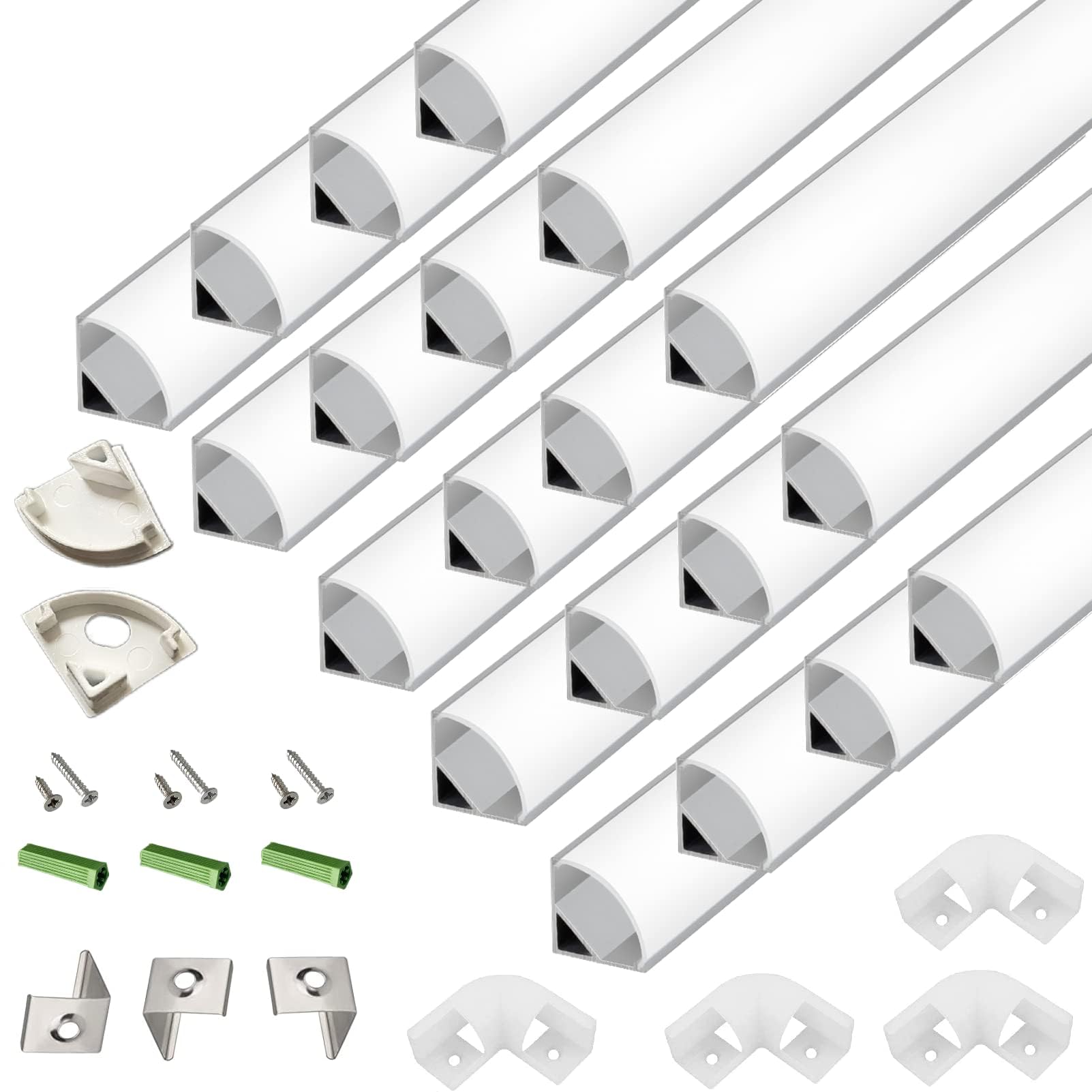 Thmoother 20-Pack 3.3Ft 1Meter V Shape Led Strip Aluminum Channel Diffuser System, Extruded Alu Track Milky Cover With Corner Connector And Mounting Kit,Easy Cut And Installed Curved Lens Profile