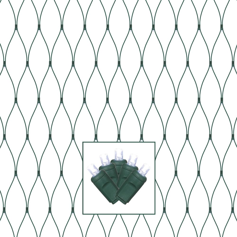 Vickerman 150-Light 2-Feet by 8-Feet LED Cool White Green Wire Wide Angle Net