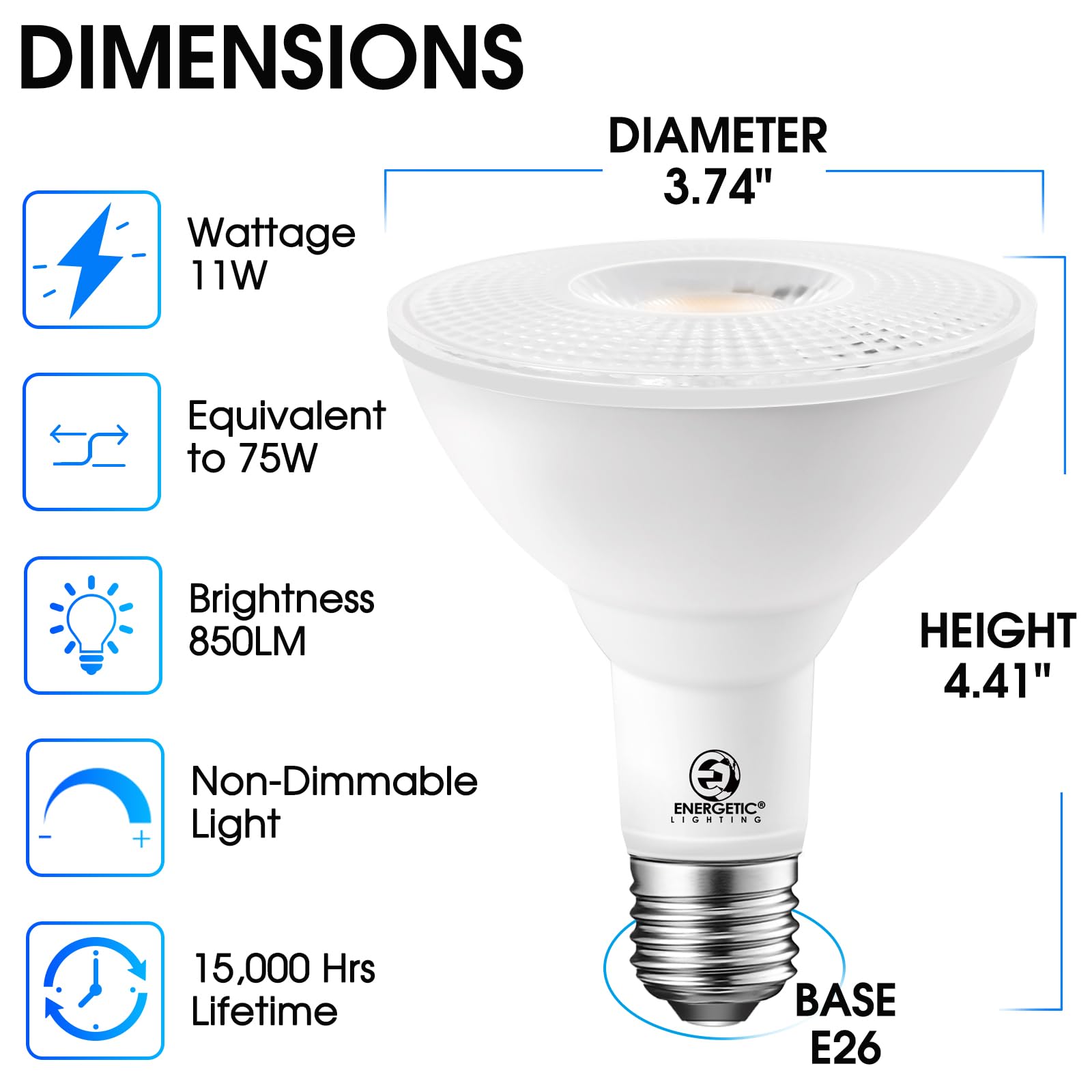 Energetic Par30 4-Pack Dusk To Dawn Led Outdoor Flood Light Bulb, 75 Watt Equivalent(11W), 850Lm, 5000K Daylight, E26 Base, Auto
