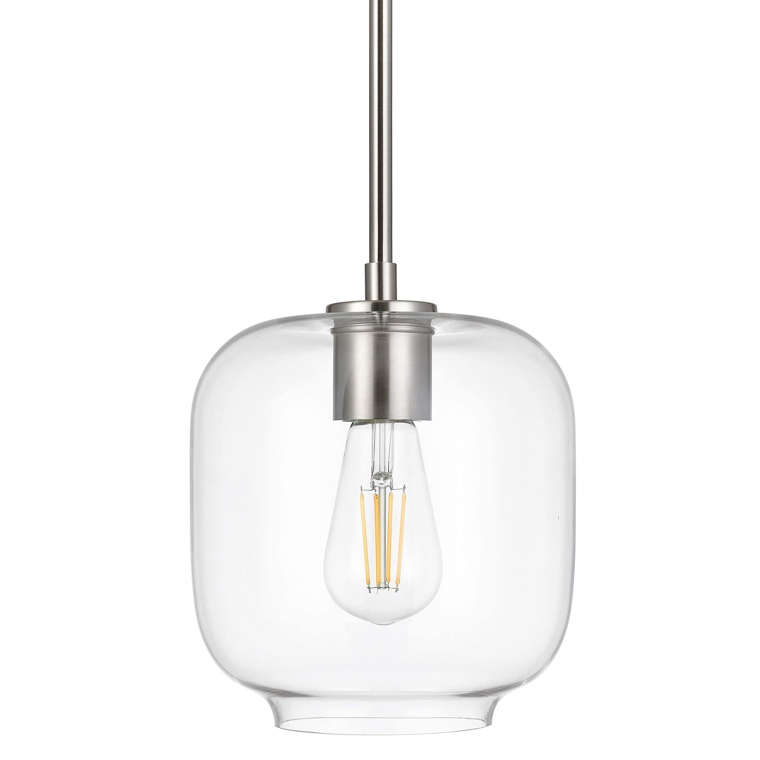 Linea di Liara Piarra Pendant Light, Brushed Nickel, Square Clear Glass Shade, UL Listed, Model LL-P622-1BN