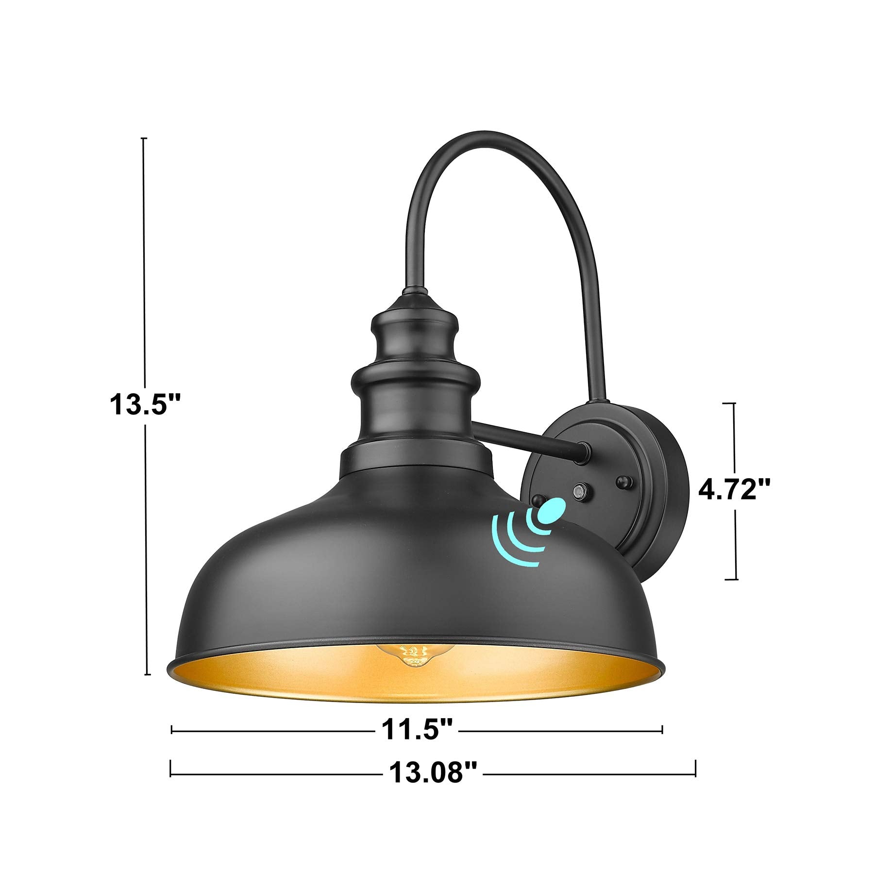 Bestshared Gooseneck Barn Light, Outdoor Wall Sconce, Metal, Black+Gold, 11.5”, Model BSDDV260-NE, 1 Pack