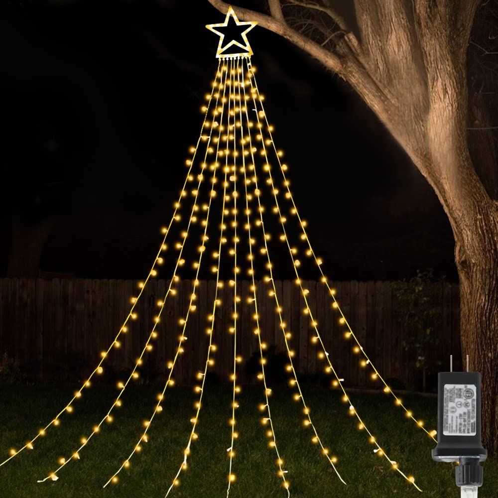 ZTX Christmas Star String Lights,11 Lighting Modes Christmas Decorations Clearance Outdoor 11Ft Waterfall Christmas Tree Lights 
