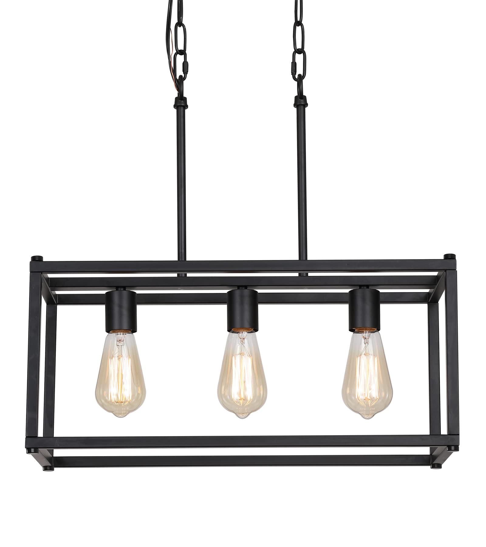 AMZASA 3-Light Black Linear Chandelier, Iron Modern Fixture for Dining Room, Kitchen Island, Model AS9009-3