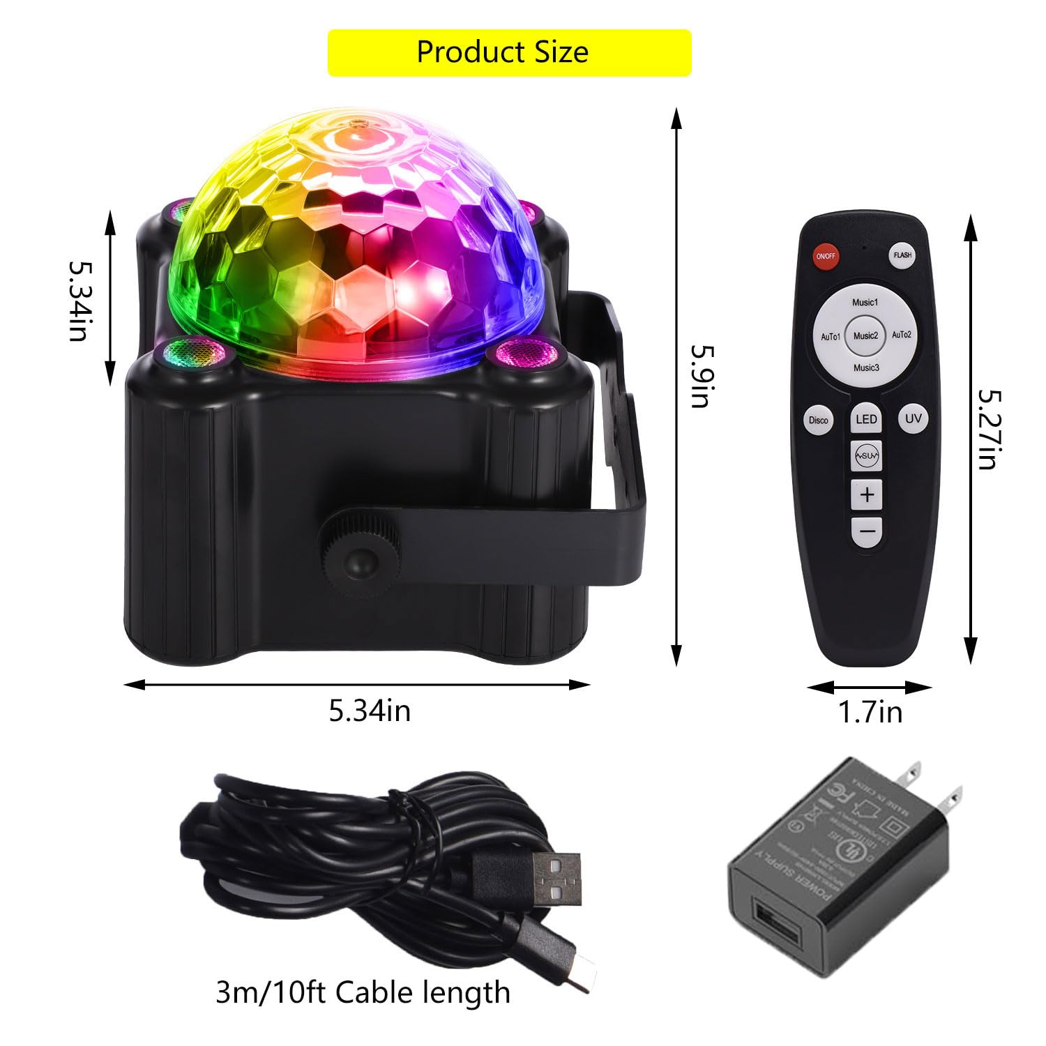 Yinpkteo Party Lights Disco Ball Light,Dj Disco Light Sound Activated LED Light 6 Colors for Home Room Dance Parties Birthday Ka