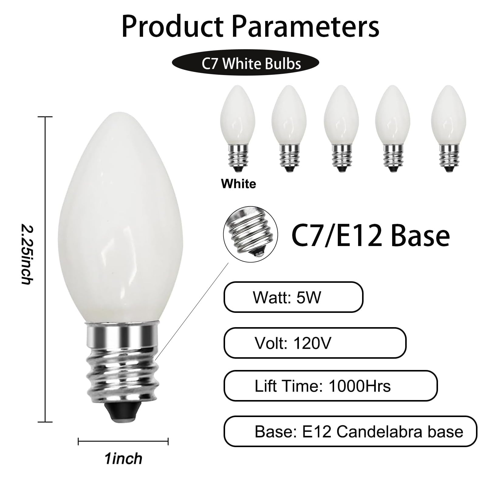 GOOTHY Indoor & Outdoor String Light Replacement Bulbs, 5 Watt, White, C7 Ceramic, 1 Count