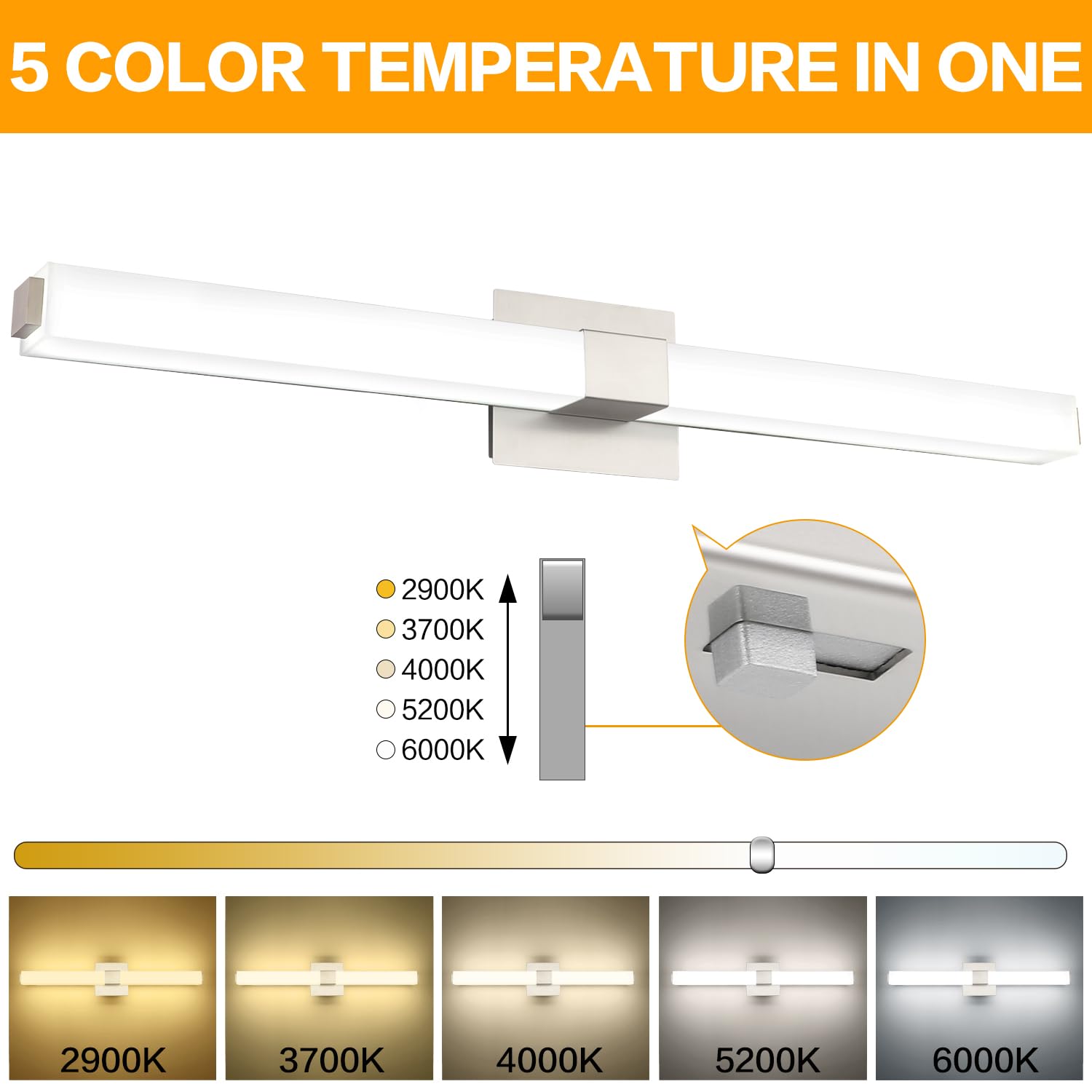 ZUZITO Modern Bahtoom Vanity Light Brushed Nickel, Bathroom LED Lights 32 Inch, 5CCT Dimmable Wall Lighting Fixtures for Bathroo