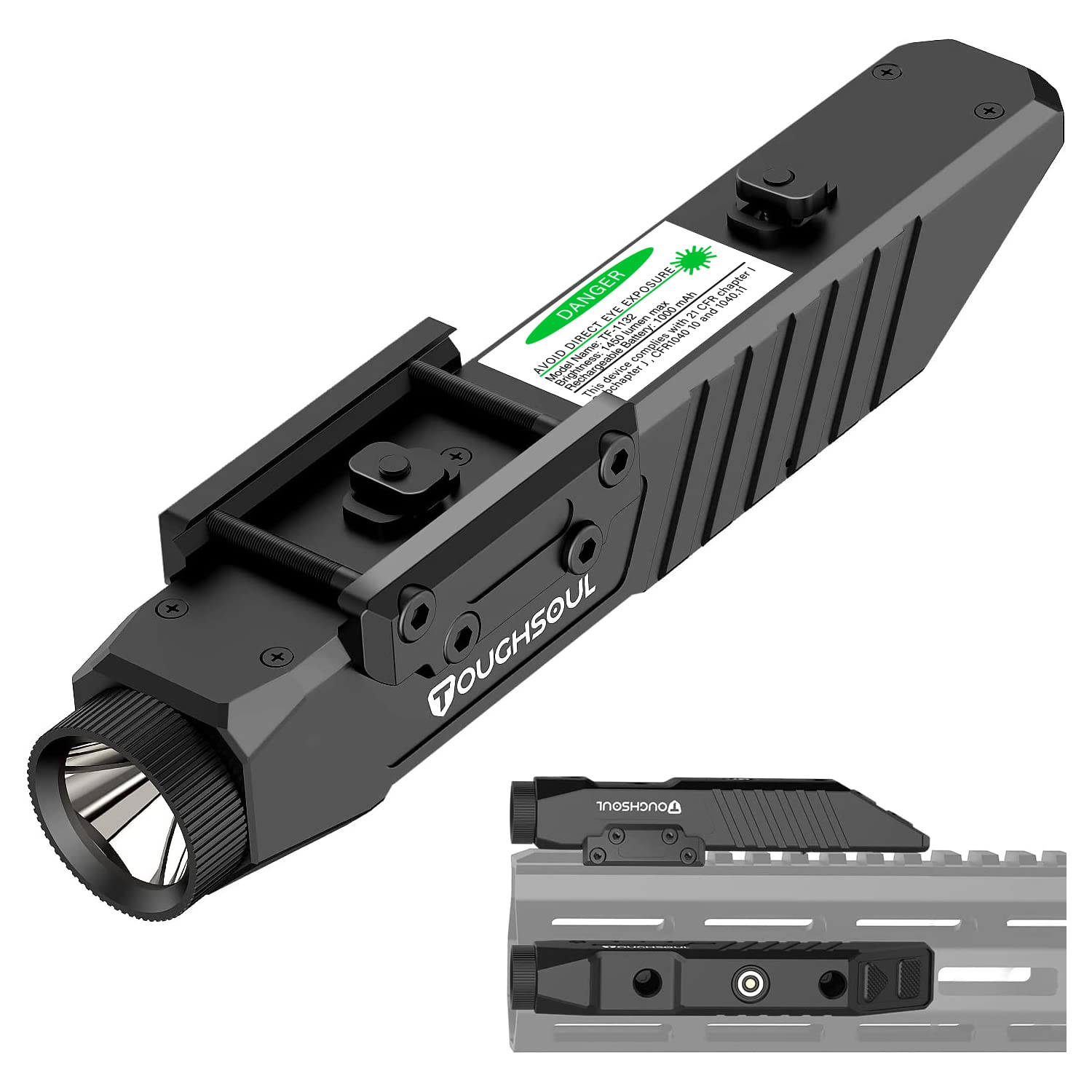 TOUGHSOUL Tactical Flashlight 1450 Lumen Picatinny Rail MLOK Mounted with Momentary Strobe Function Sporting Equipment Flashlight (Picatinny+Mlok)