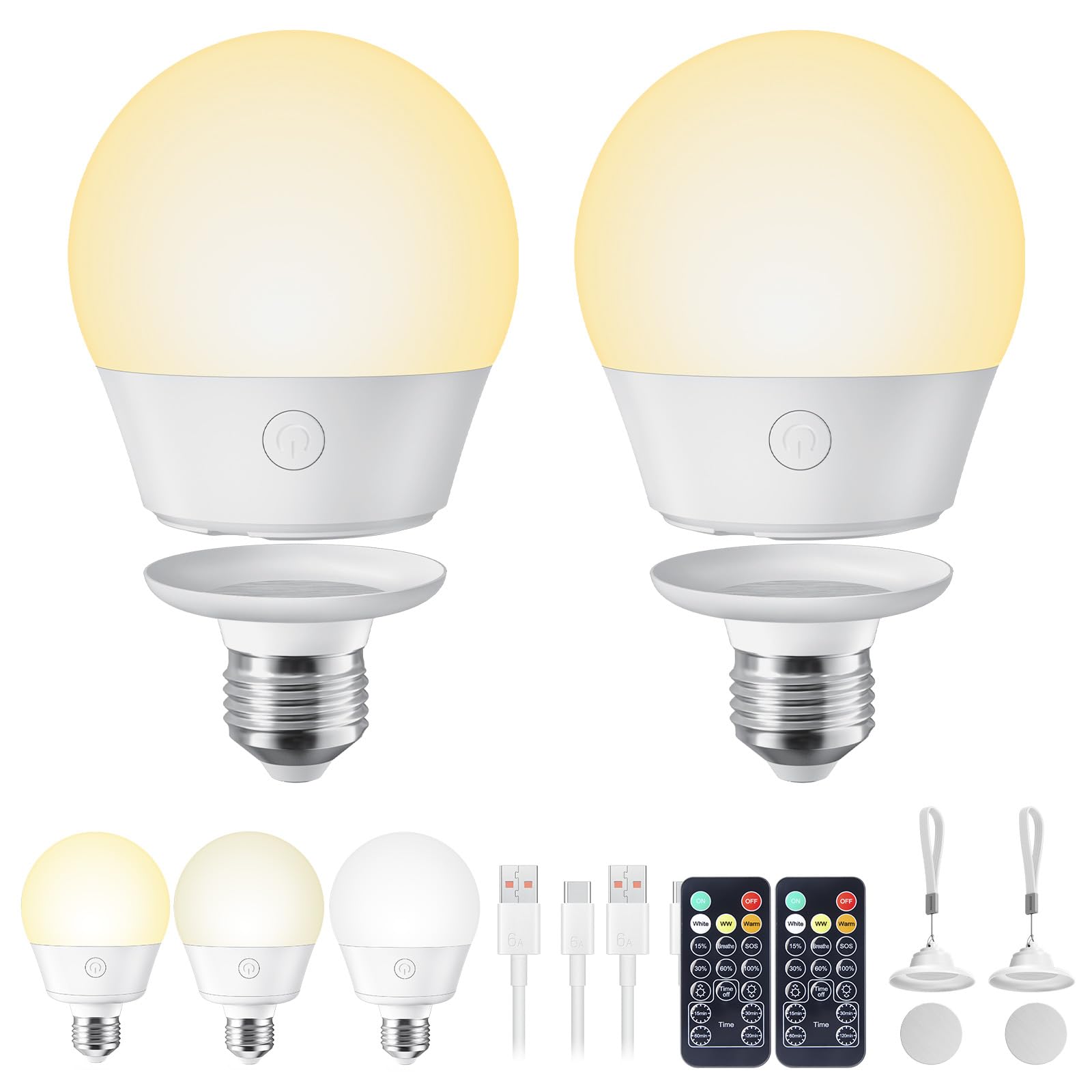 Brightown E26 Rechargeable Light Bulb with Remote Timer and 3 Color Temperatures, Battery Backup Bulb for Sconces and Lamps, E26 Detachable Charging for Non-Hardwired Fixture, Dimmer, 700LM