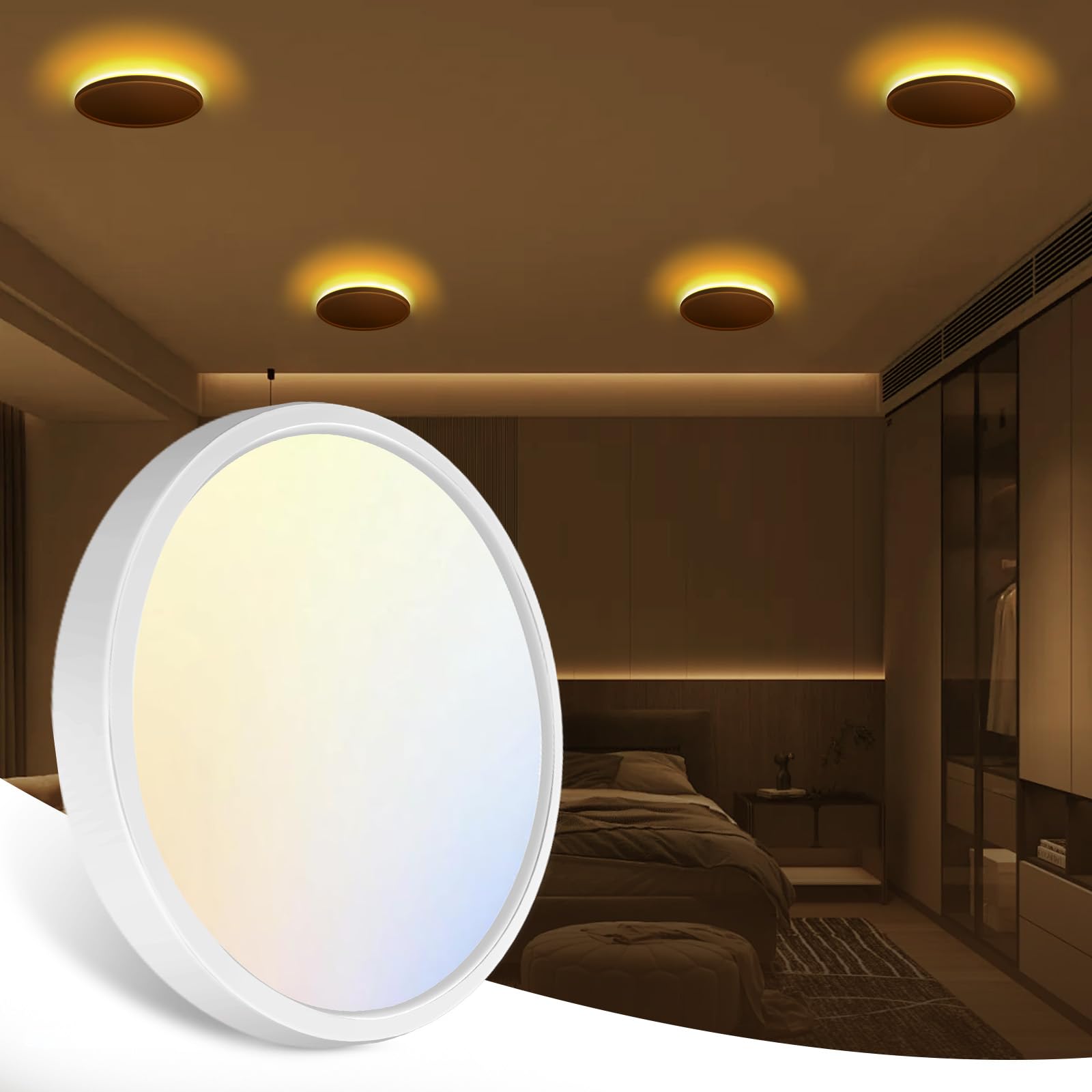 Zemty 7 Inch LED Ceiling Light with Night Light, 1800K, 3000K/4000K/6500K Light Fixtures, Low Profile Lighting for Bedroom, Livi