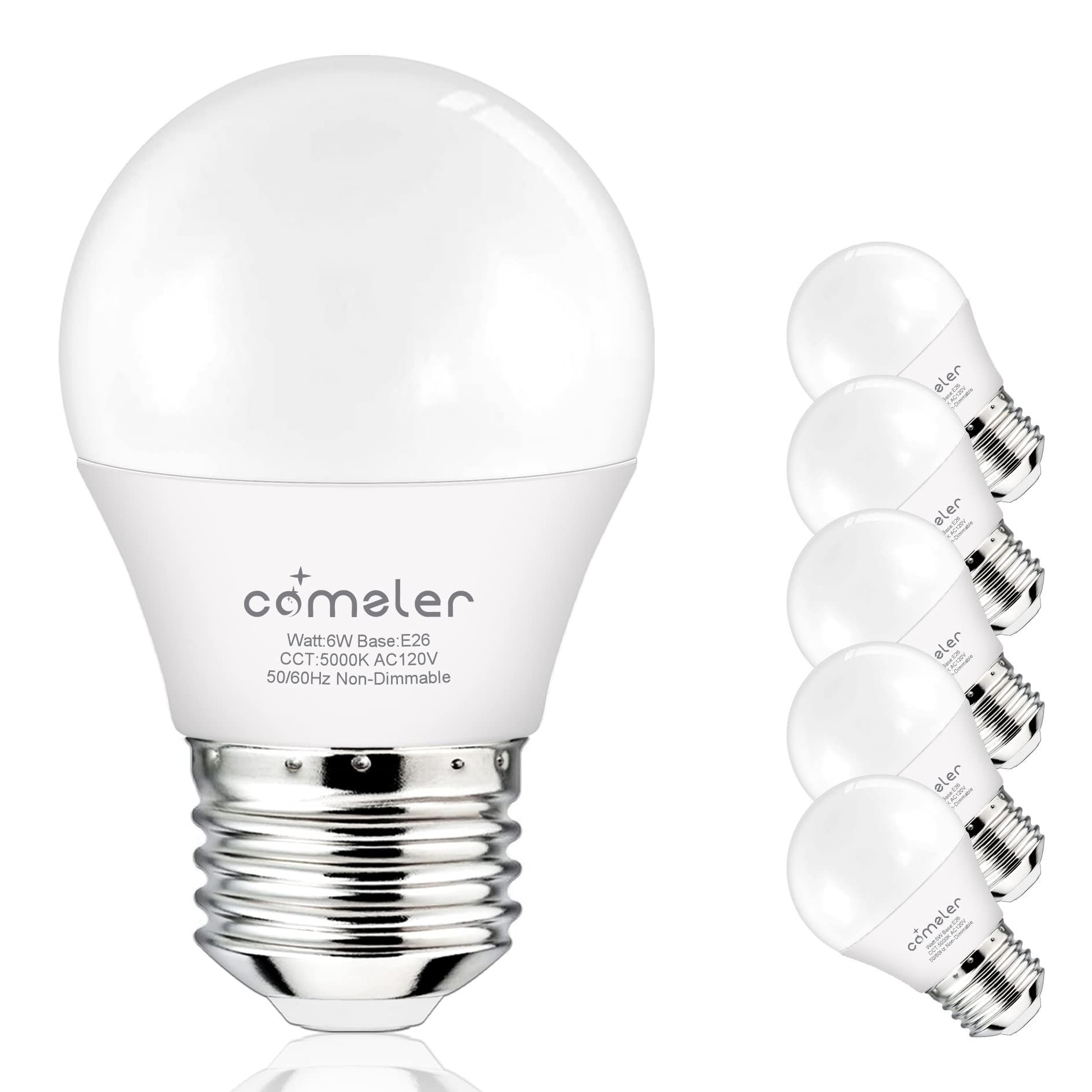 Comzler 6W A15 Led Bulb Daylight 60 Watt Equivalent, E26 Medium Screw Base Small Light Bulb Cool White 5000K, Home Lighting Deco