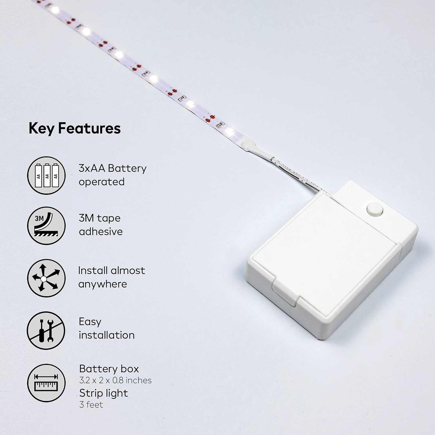 Bestluz Battery Powered Led Strip Lights, 3-Pack 40'' Battery Operated Led Strip Lights For Shelves And Under Cabinet Indoor Use