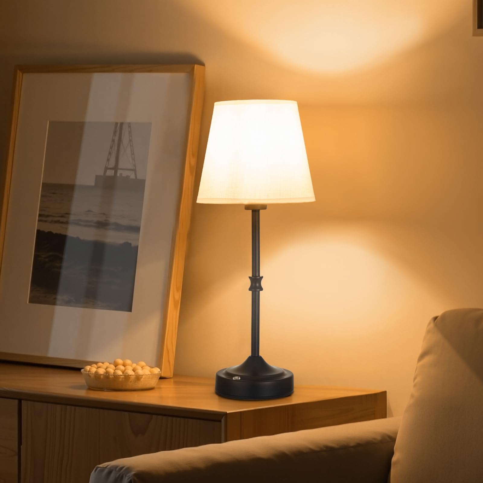 VEVOR Cordless Table Lamp, 5200mAh Battery, 3-Level Brightness, Fabric Shade, Black, Model T50