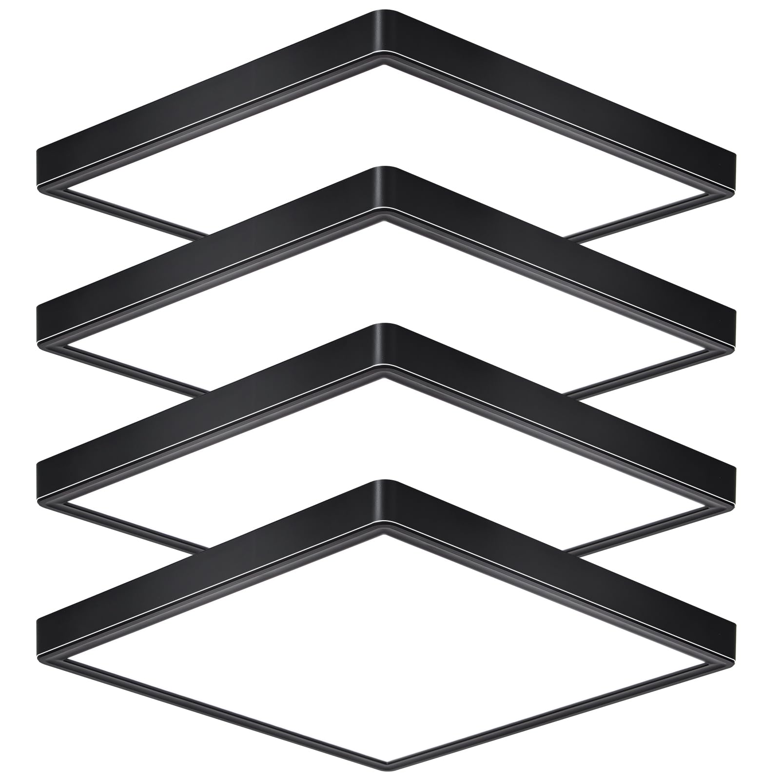 Rezant 12 Inch 24W Flush Mount Square Led Ceiling Light, 3000K/4000K/6000K Adjustable Flush Mount Light Fixture, 2800Lm Bright Flat Ceiling Light Fixtures For Bedroom, Kitchen, Hallway (Black-4 Pack)