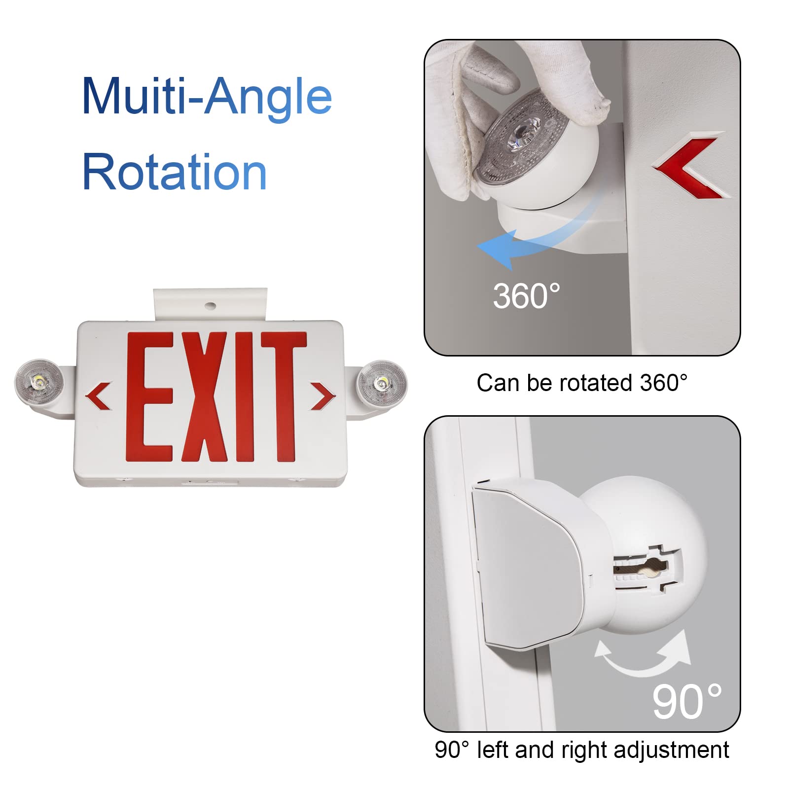 TANLUX Red Exit Sign with Emergency Lights, LED, Battery Backup, 2 Pack, White Housing