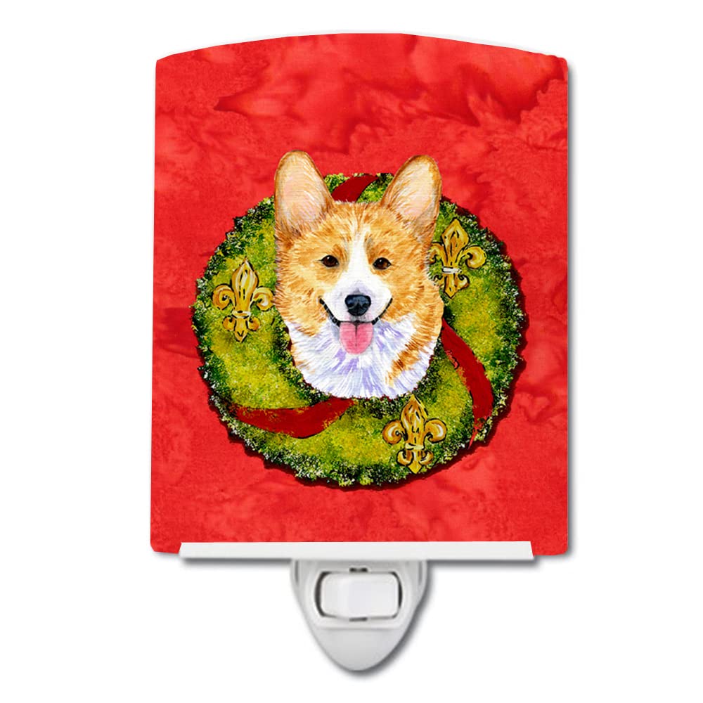 Carolines Treasures Ceramic Night Light Wreath, Corgi, 6x4x3in, Model SS4176CNL, UL-Certified for Bedroom, Bathroom, Nursery, Kitchen