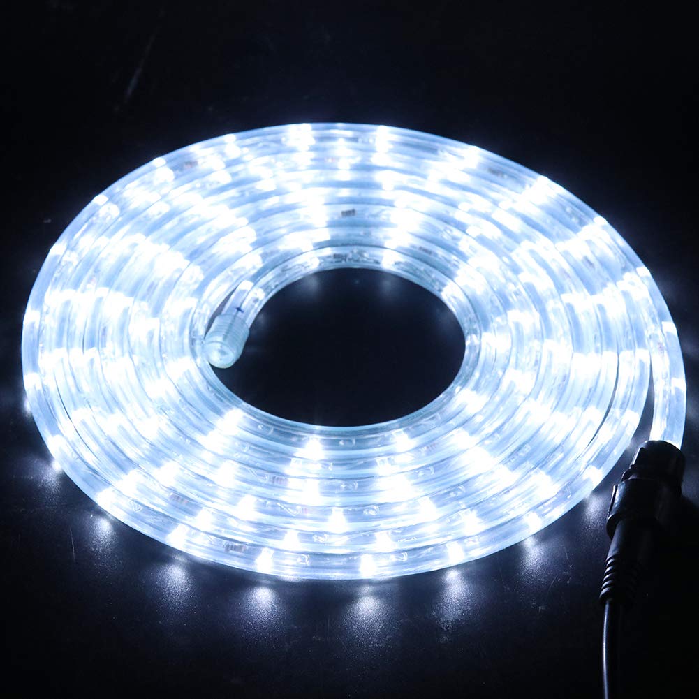 Xunata LED Rope Lights, 6.6ft Waterproof 2-Wire Tube Light Kit, PVC, White, for Outdoor and Home Decoration