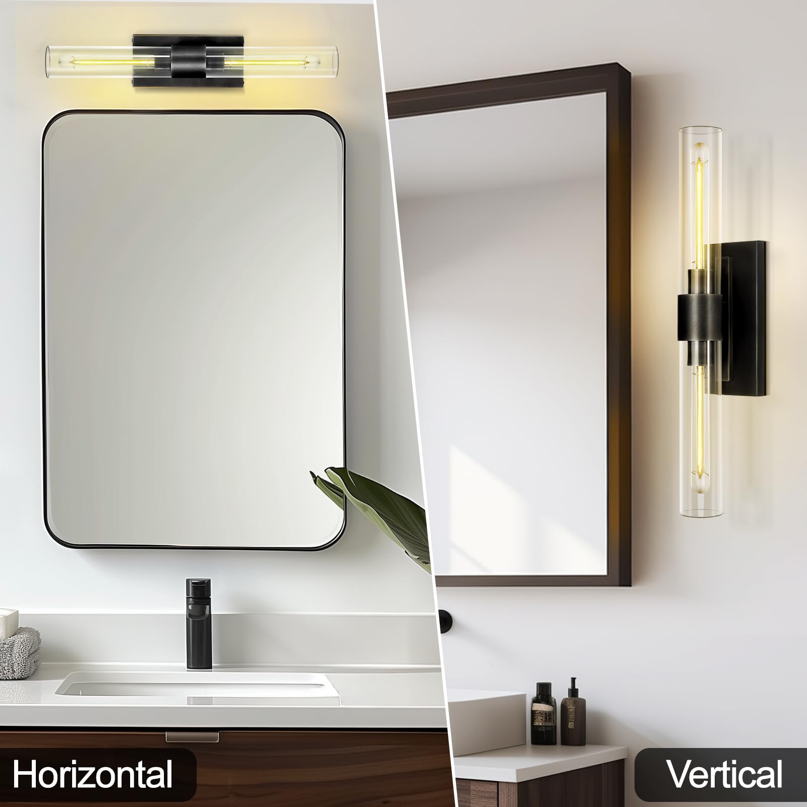 ZHTIECHUI 2-Light Vertical Linear Bathroom Vanity Light, 24in Black Brass Sconce, E26 Bulb Included, Model BDBL5578